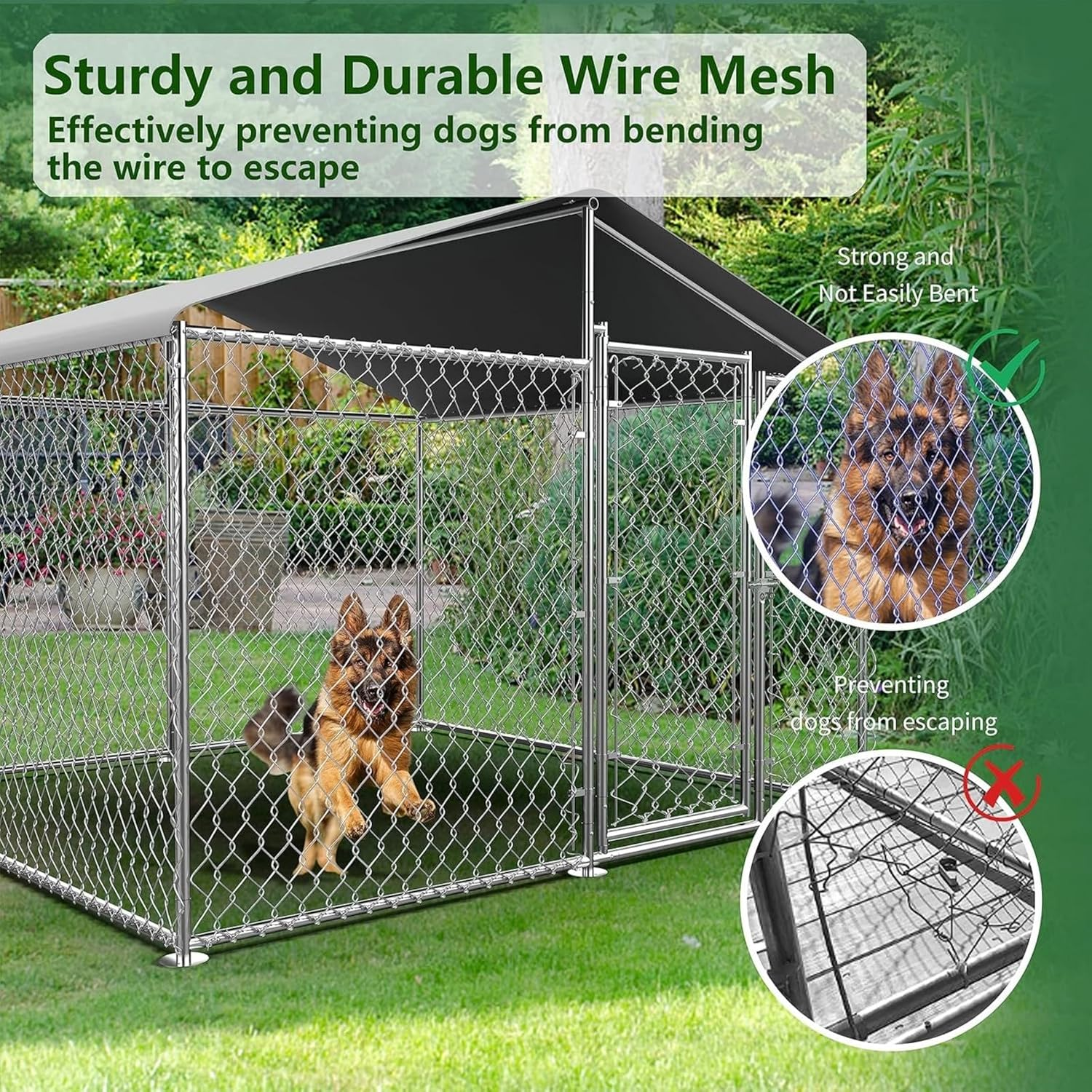 Outdoor Dog Kennel - Durable Galvanised Steel Construction with Safety Lock and UV Protected Canopy - Large Space for Exercise and Play (600 X 300 X 150 Cm) image number 4