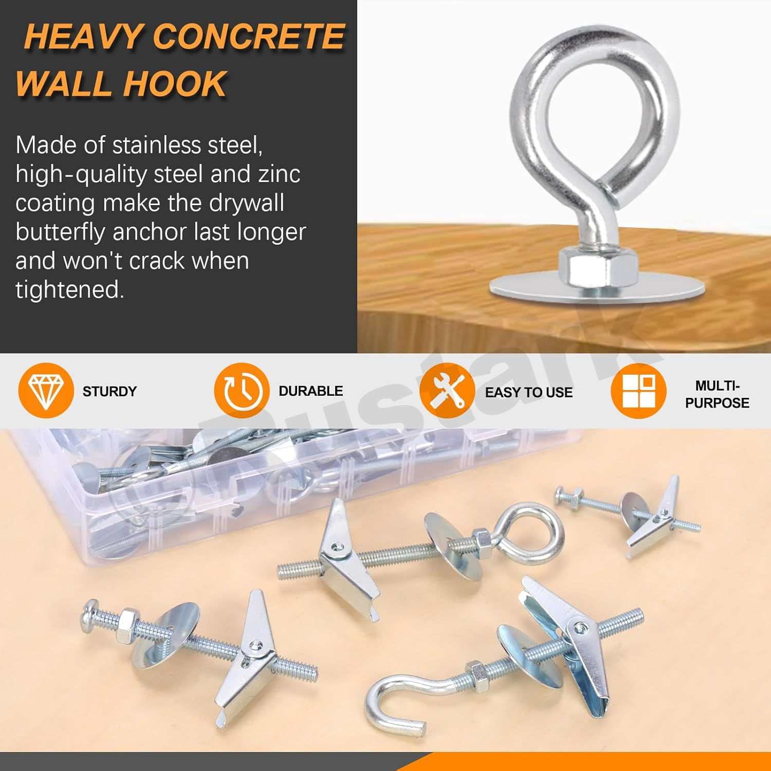 30Pcs M4 M6 Toggle Bolts Assortment Kit Toggle Anchors Spring Toggle Wing Bolts Heavy Duty Eye Bolt and Ceiling Hooks Butterfly Toggle Anchors for Drywall Hanging Plants