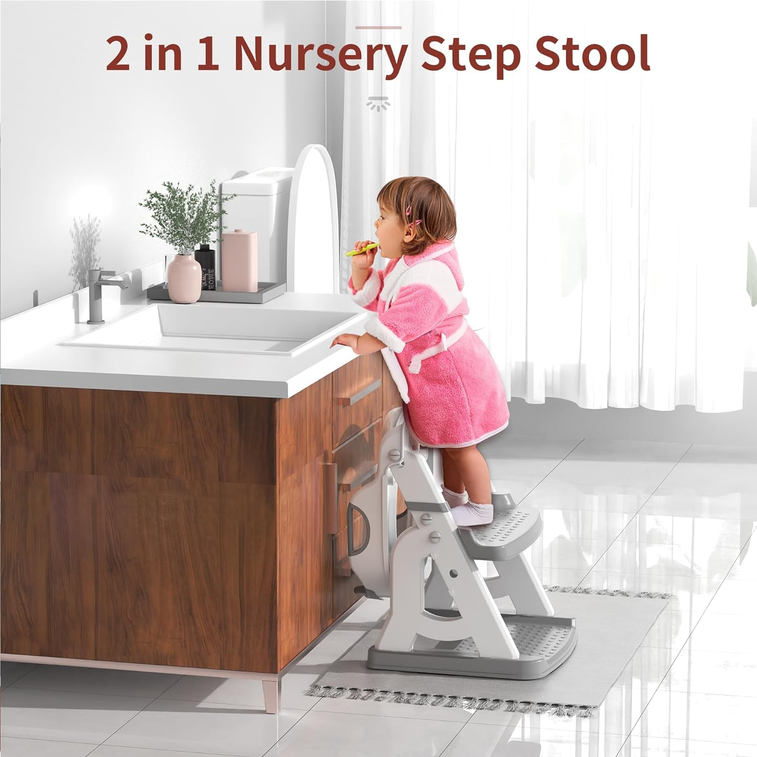 Potty Training Seat, Upgrade 2 in 1 Potty Training Toilet for Toddler, Toddler Toilet Seat for Boys Girls with Splash Guard, Anti-Slip Pad and Step Stool (Grey) image number 6