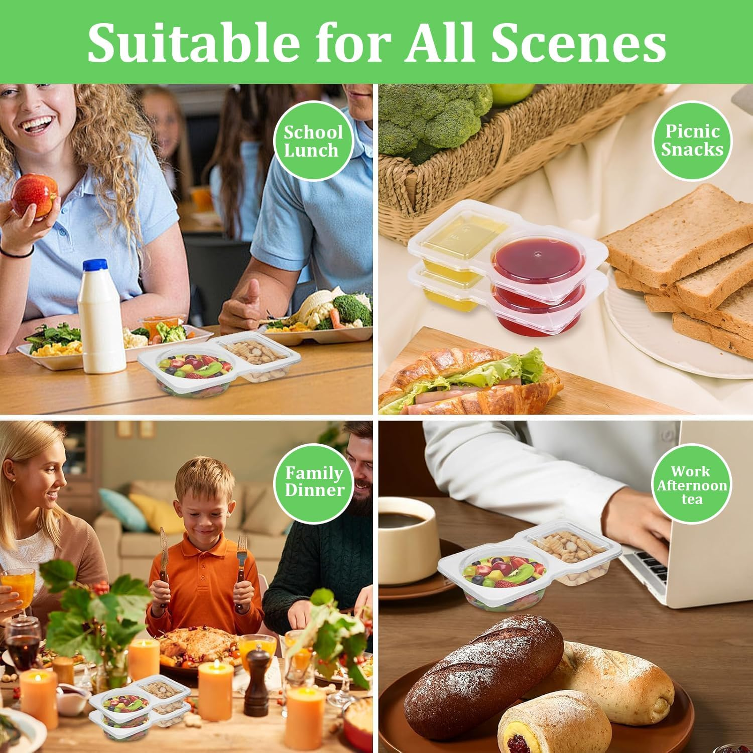 40Pcs Double Compartment Condiment Container with Lids 2 Compartment Snack Containers Reusable Snack Pack Containers Double Condiment Container for To-Go Sauce, Food Travel Snack,Sampling (Model 2) image number 4