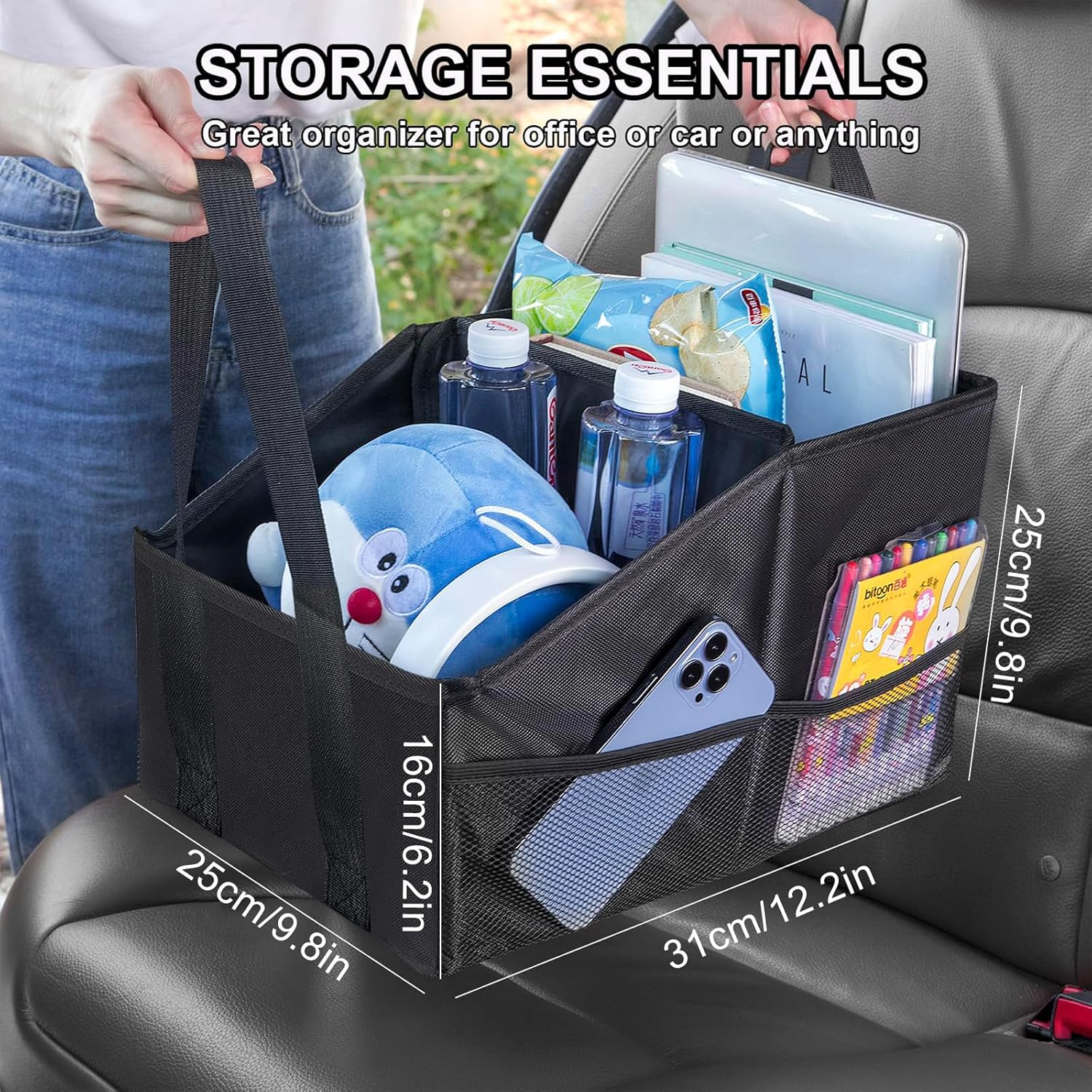 Car Seat Organizer, Collapsible Car Seat Storage Organizer for Console Front/Back Seat, Multifunction Automotive Backseat Organizer with Belt Cup Holders for Kids Travel Accessories image number 6