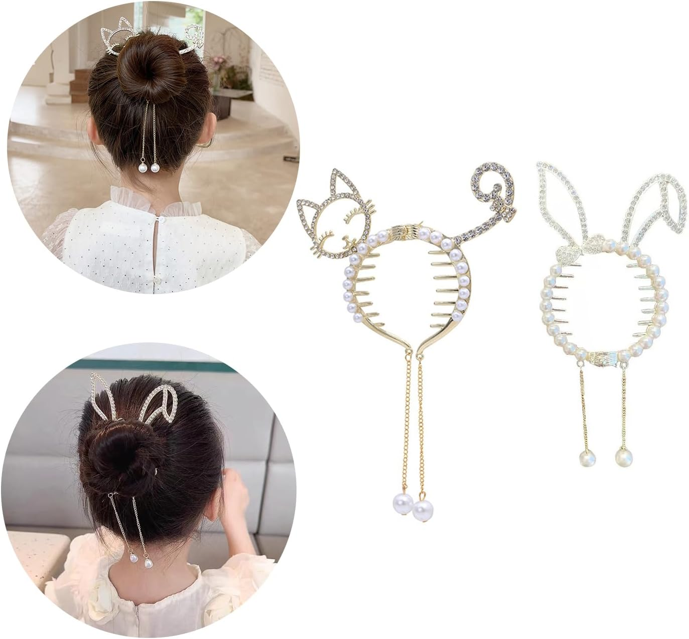 2 PCS Love Tassel Metal Hair Clips Rhinestone Hair Clips Chain Hair Clips Side Bangs Hair Clips for Ladies Girls image number 1