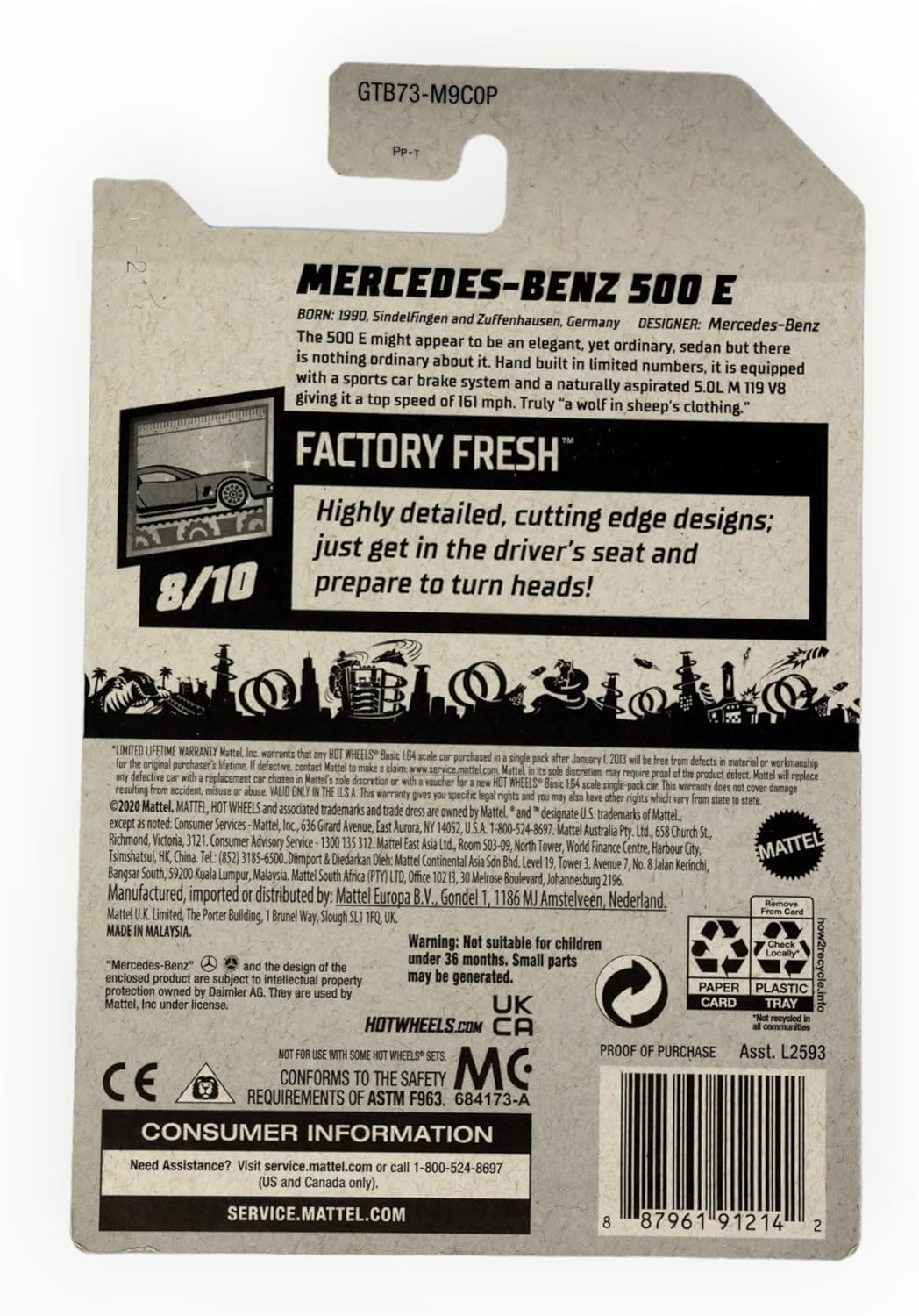 Hot Wheels Mercedes-Benz 500 E, [Silver] 145/250 Factory Fresh 8/10 image number 1