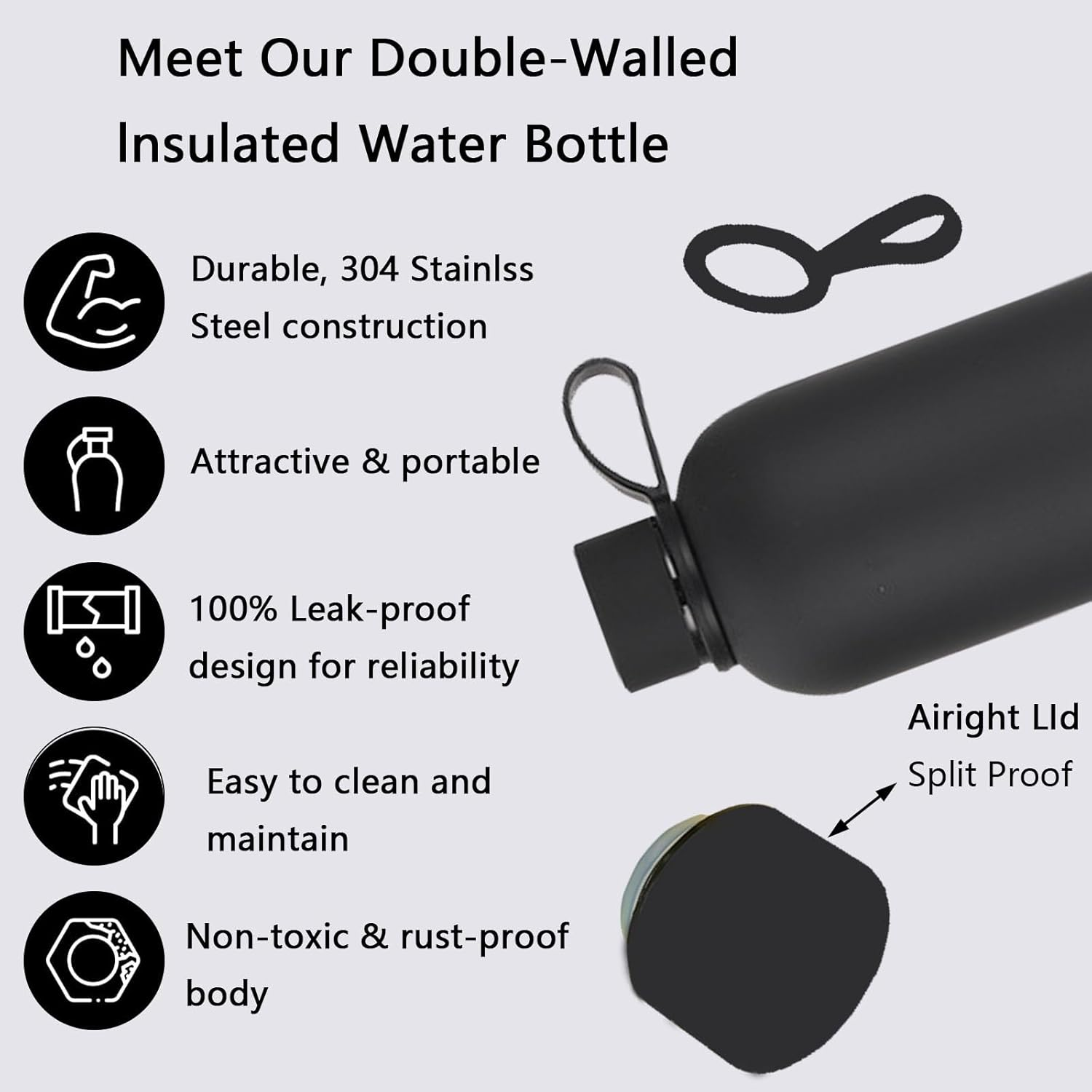 Sports Water Bottle Stainless Steel Water Bottles 750 Ml, Insulated Water Bottle, Leakproof Insulated Water Bottle Thermos Drink Bottle, Reusable Drop Resistant Suitable for Sports and Travel image number 2