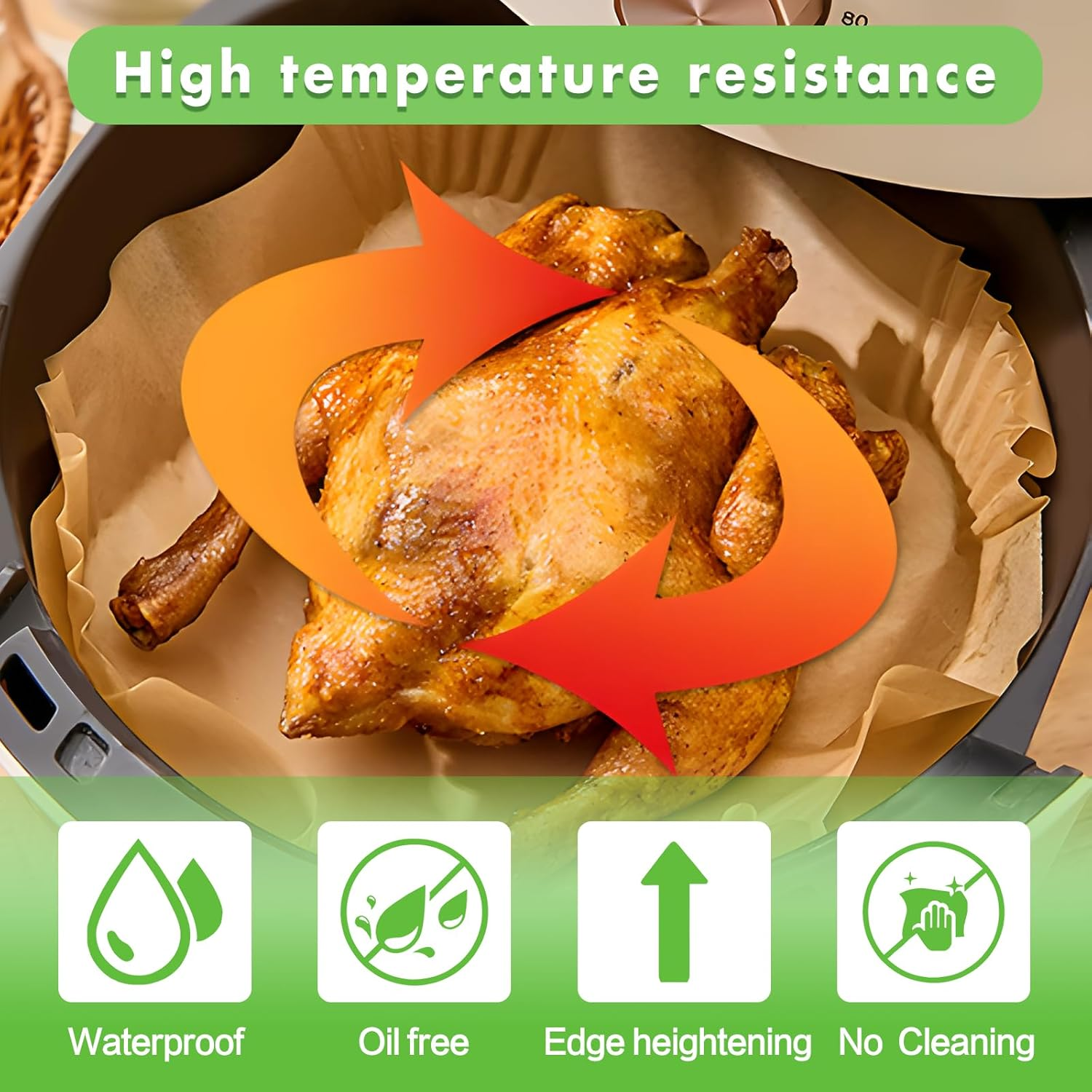 Air Fryer Paper Liners, 200PCS Non-Stick Oil Resistant, 8 Inch/20Cm Air Fryer Liners Disposable, Baking, Roasting Microwave image number 2