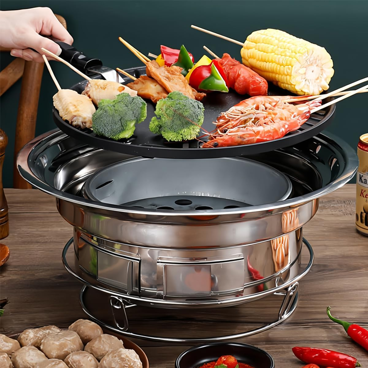 Charcoal Barbecue BBQ Grill, Portable Household Korean Camping Grill Stove Barbecue Smoker Grill, Tabletop Smoker Grill, Outdoor Roaster Grill Stove Ideal for Cooking, Picnic Camping, Tailgating image number 6