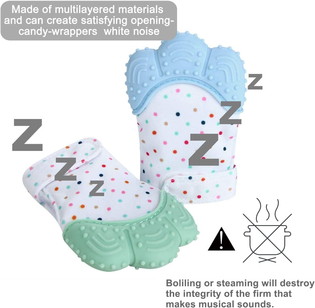 Pandaear 2 Pack Soothing Teething Mitten, Pain Relief, Protection Glove, Stimulating Teether, 0-12 Months (Blue) - Blue image number 4