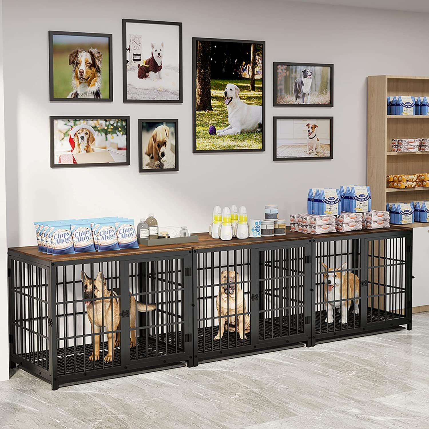 Heavy Duty Dog Crate Furniture: 84Inch Wooden Dog Crates End Table Kennel with 3 Doors and Removable Tray - Extra Large Puppy Indoor Training Playpen House Decorative Side Table Cage Rustic Brown image number 2