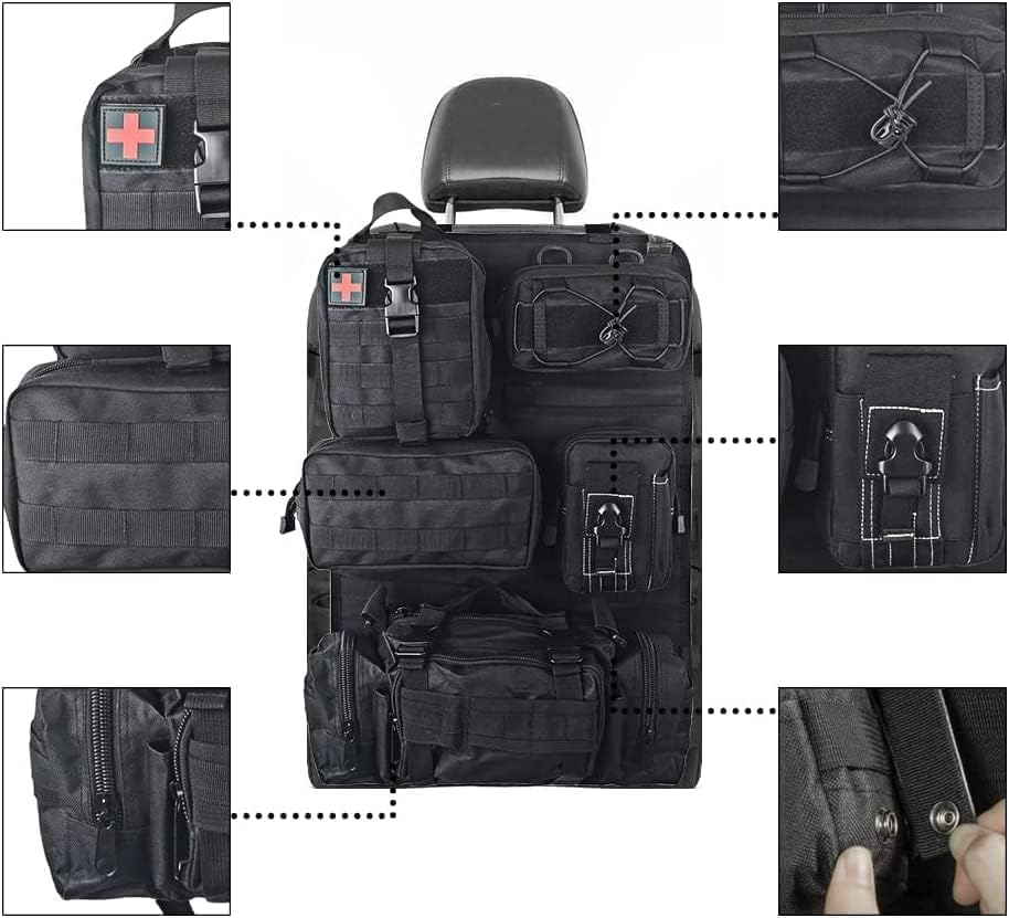 Universal Tactical Vehicle Seat Back Organizer Panel with 5 Detachable MOLLE Pouches - Medical, Phone, Storage Pouch, Suitable for Vehicles Such as Jeep, Truck, SUV, Ford, Chevrolet, Etc image number 2