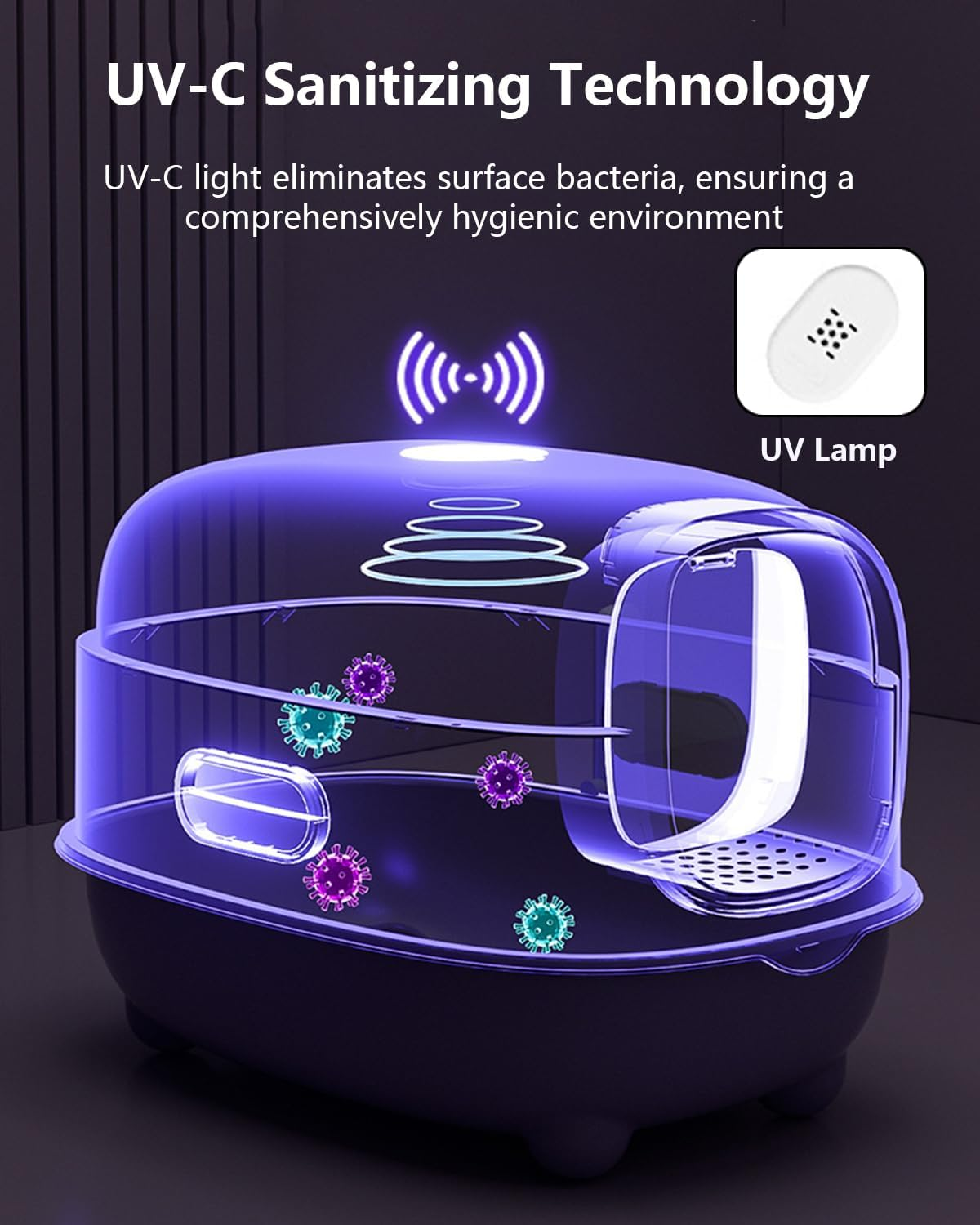 Extra Large Cat Litter Box with UV Sterilizer & Removable Lid - 56X39X40Cm Enclosed Litter Pan for Large Breed & Multiple Cats,Odor Control,Includes Scoop & Anti-Splash Design image number 6