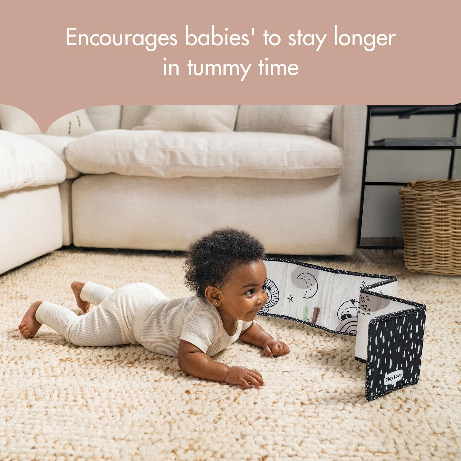 Tiny Love Double-Sided First Book, Black & White Decor Baby Activity Book with 7 Fun Activities , Dual Stage Development with Textures, Sounds, and Mirror, Enhances Cognition, Communication, and Motor Skills image number 6