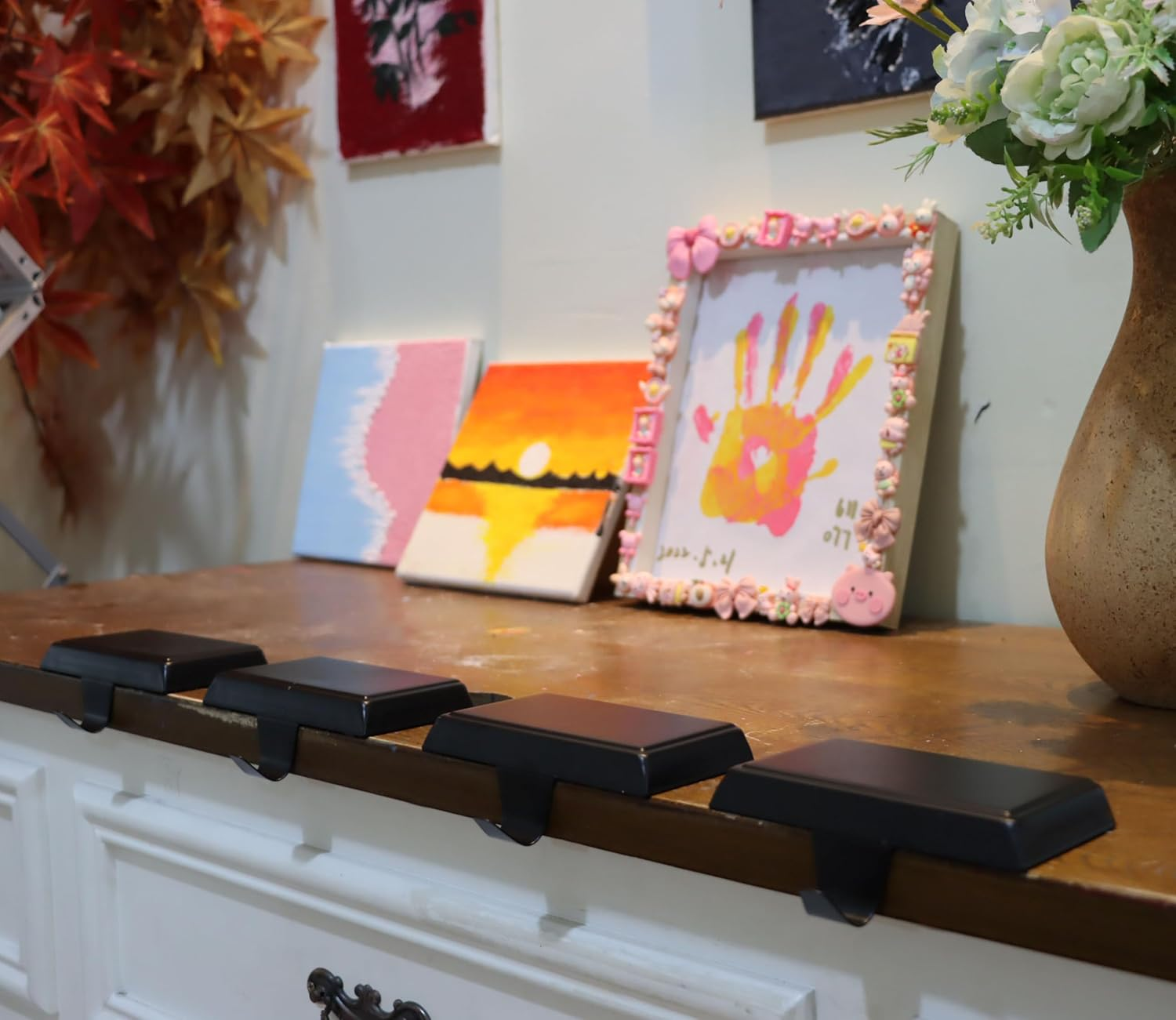 4PC Christmas Stocking Holder for Mantle, Reusable Christmas Stocking Hooks, Xmas Hanger for Fireplace Christmas Decoration Ornaments Hanging Shelf Floor image number 3