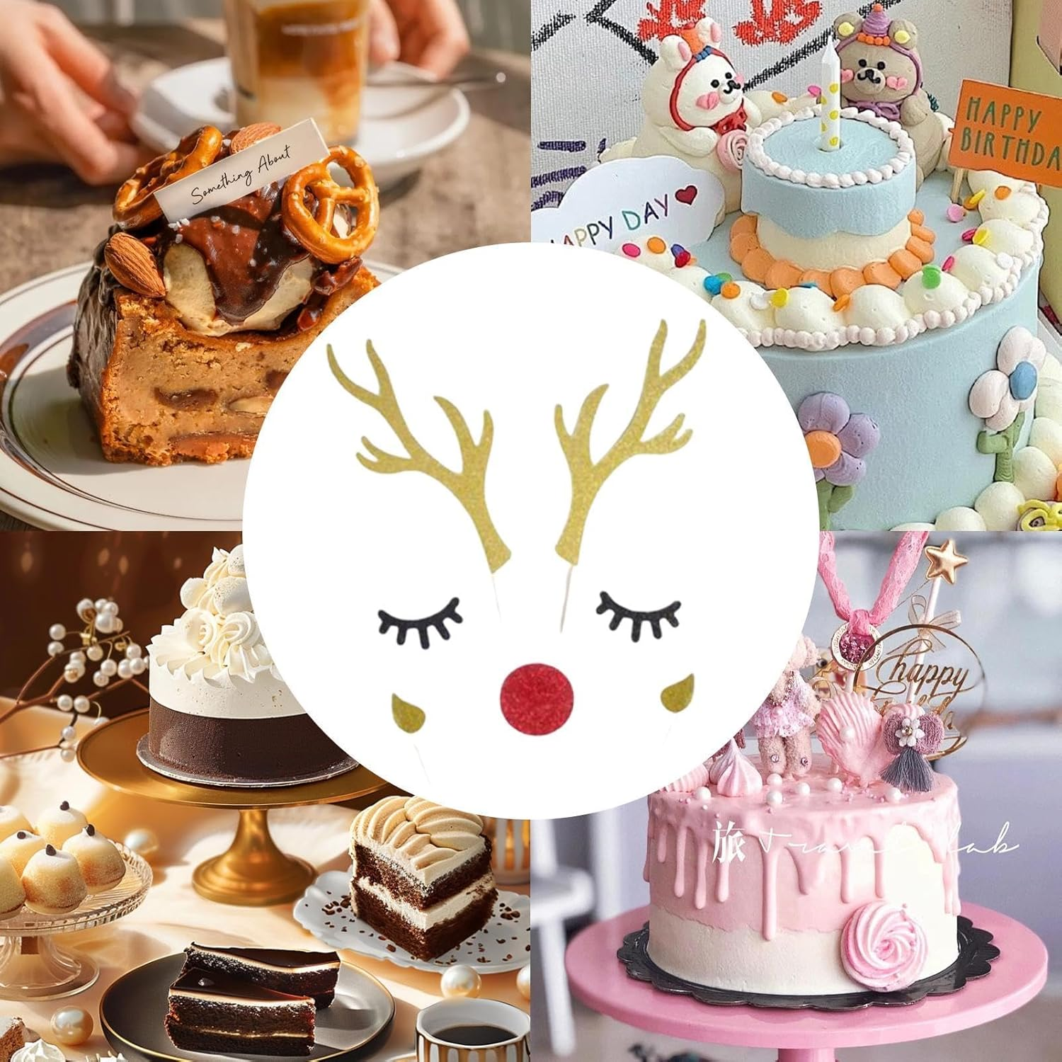 Cake Topper Cards | Cake Decoration Deer Antler Bunny Ears Cake Topper,Festive Cake Dessert Toppers Cake Decorating Supplies for Birthday Christmas image number 6