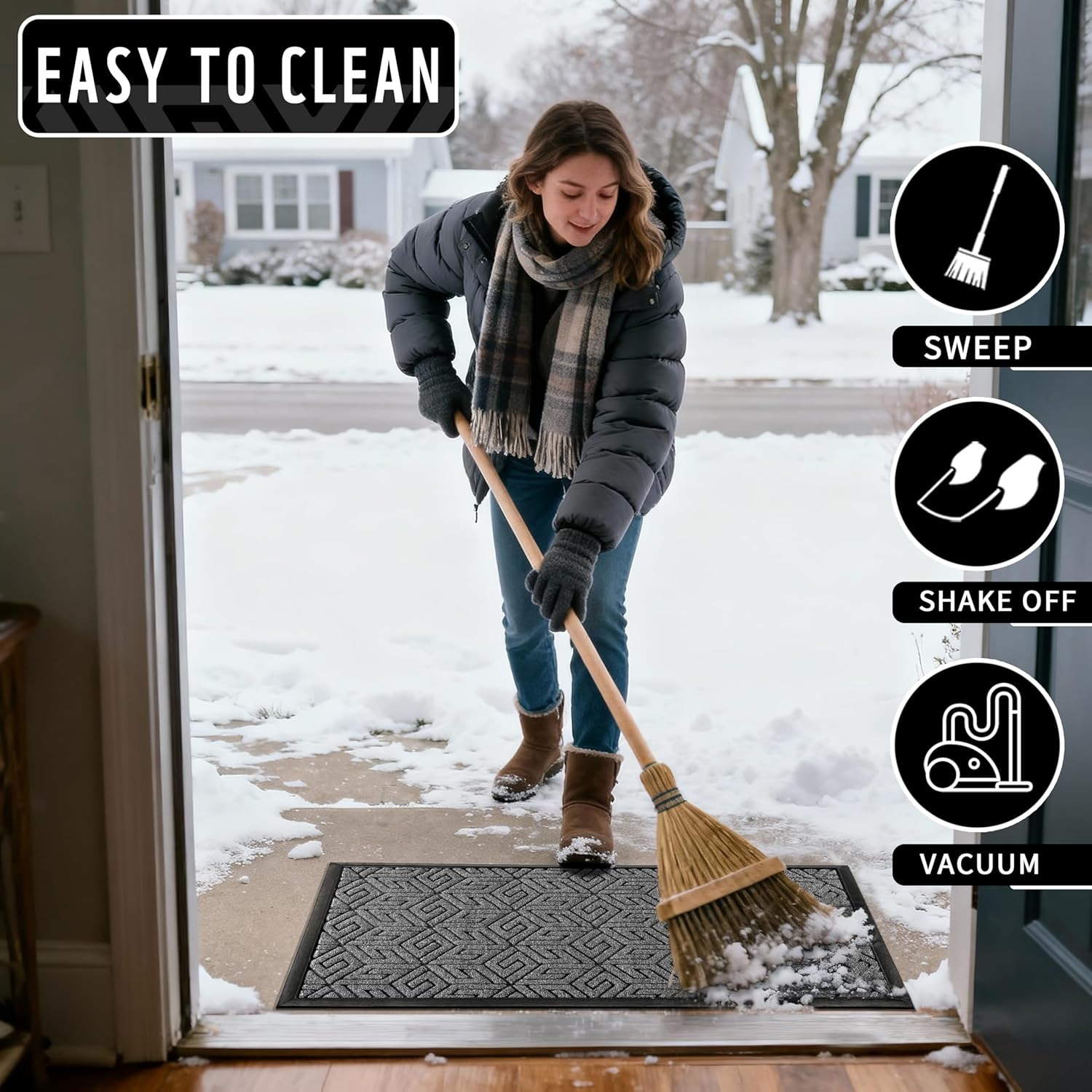 Yimobra Front Door Mat outside Entrance 17X29.5, Waterproof All-Season Weather Doormat, Stain and Fade Resistant, Indoor Outdoor Entryway Welcome Mat, Non Slip Natural Rubber, Easy Clean Patio, Gray image number 2