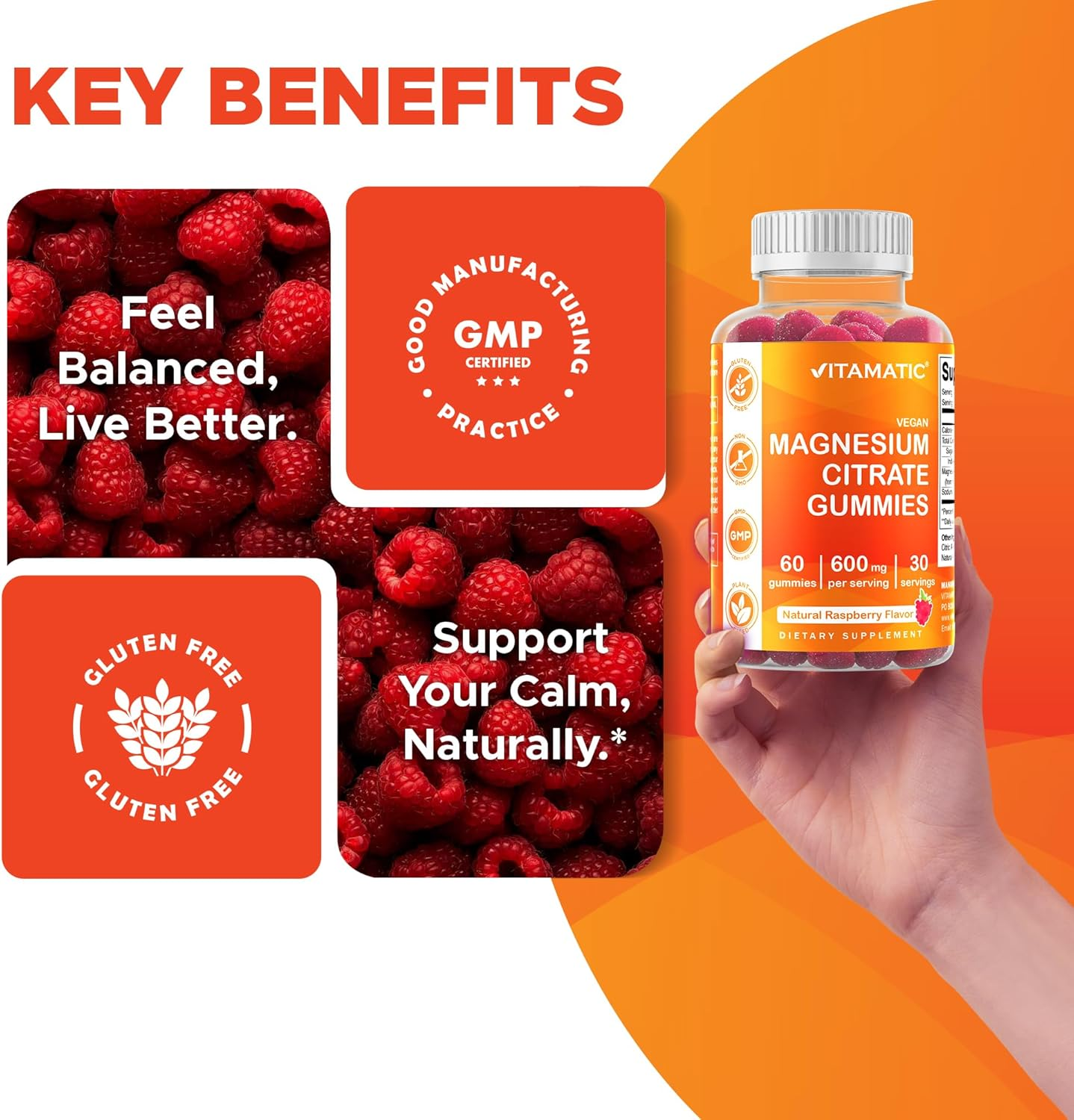 2 Pack - Vitamatic Magnesium Gummies 600Mg per Serving - 60 Vegan Gummies - Promotes Healthy Relaxation, Muscle, Bone, & Energy Support (120 Count) image number 1