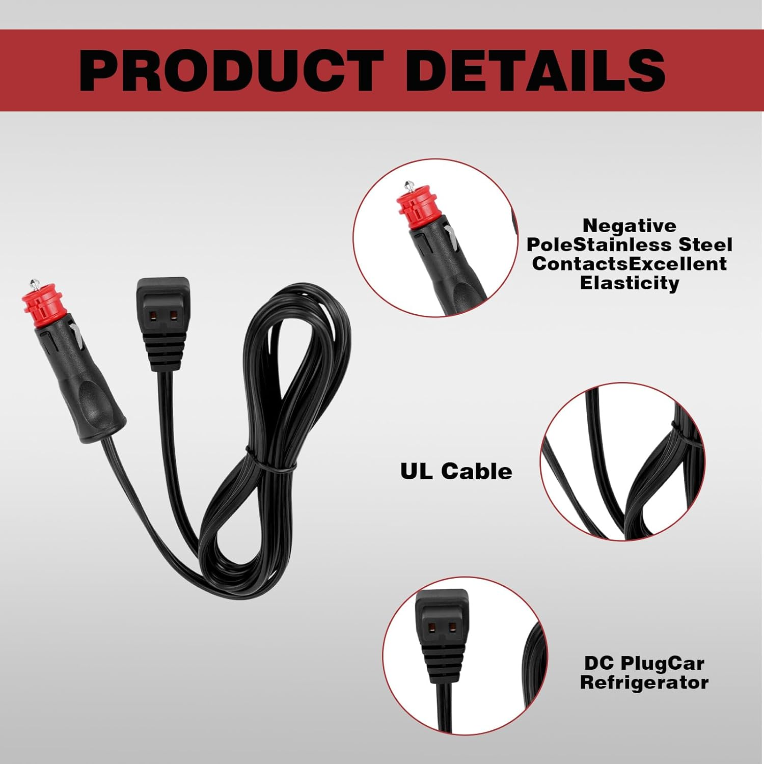 Car Fridge Cable, 1 Pcs 12V Fridge Cord, Refrigerator Power Cable for Camping Fridge, 12V Merit and Cigarette Lighter Plug to Waeco Fridge Adaptor, Power Cord Freezer, Small Fridge, Portable Fridge image number 5
