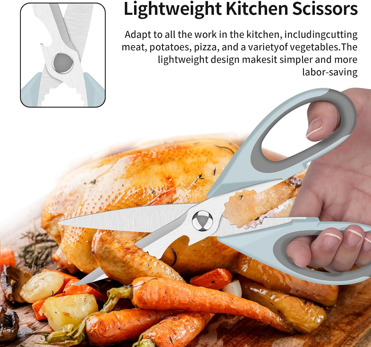 Left Handed Scissors - Multifunctional, Heavy Duty for Meat & Poultry, Safe Food Scissors - Stainless Steel