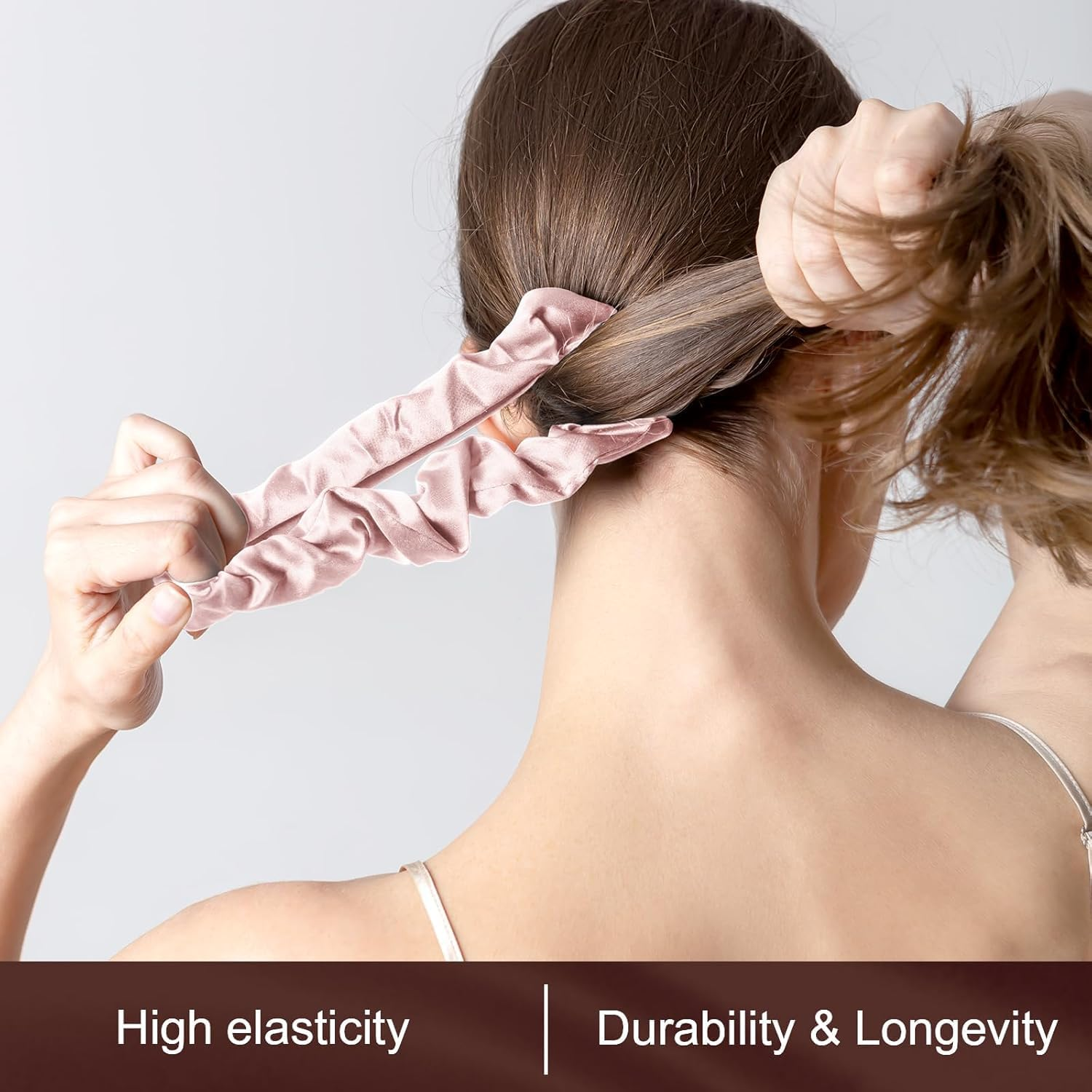 100% Mulberry Silk Scrunchies Hair Tie - No Damage, Prevents Frizz, 1 Pack (Pink) image number 2