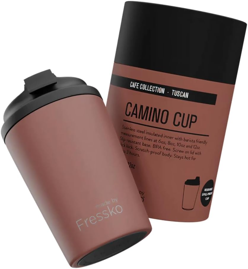 Made by Fressko Reusable Coffee Cup (340 Ml) - Double-Wall Insulated Stainless Steel Travel Mug - Bpa-Free & Leak-Proof Cup with Lid for Hot Drinks, Iced Coffee & Cold Brew - Tuscan (Brown) image number 5