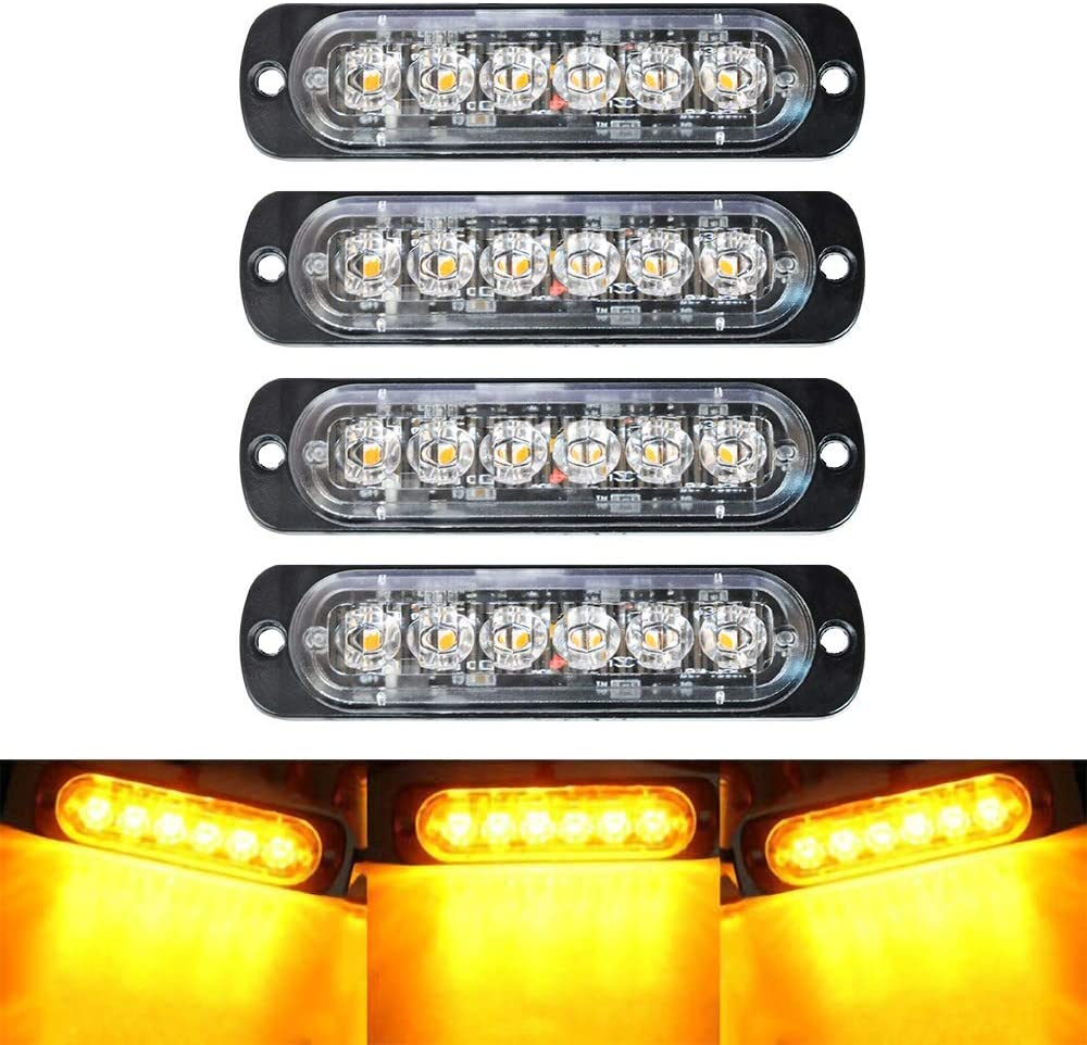 4-Pack 6 LED Amber Strobe Lights Vehicles Trucks Emergency Strobe Lights Kit 12V -24V Warning Hazard Flash Strobe Lights Bar Grill Grille Surface Mount Super Bright Waterproof image number 2