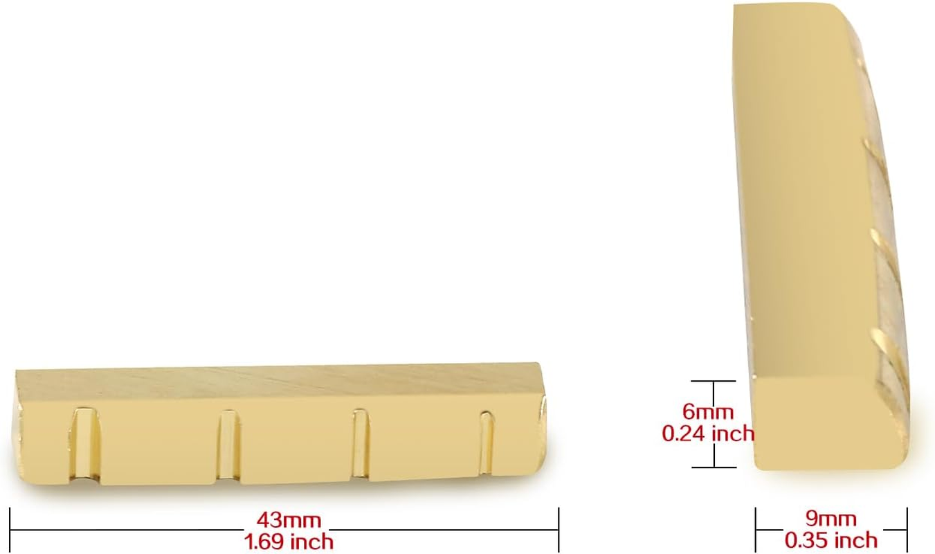 Metallor 4 String Brass Bass Guitar Nut Pre-Slotted Top Nut 43Mm X 9Mm X 6Mm Compatible with PB Bass Guitar Parts Accessories. image number 2