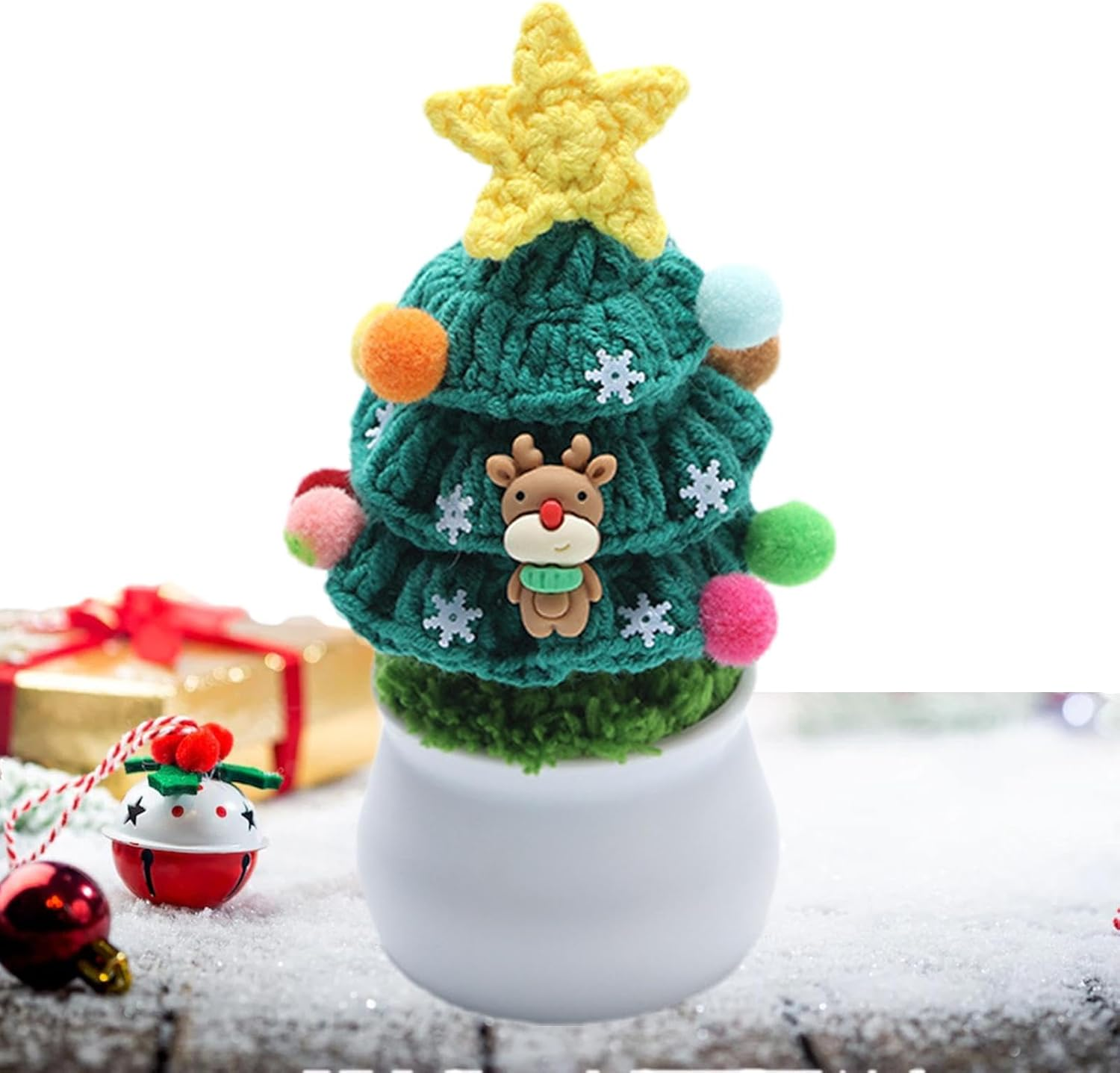 Knitted Christmas Tree, Desktop Christmas Tree Decoration, Christmas Tree with Pot, Holiday Tabletop D?Cor, Winter Christmas Tree Art Craft, Holiday Home Decoration for Holiday, Home, Tabletop Decor image number 2