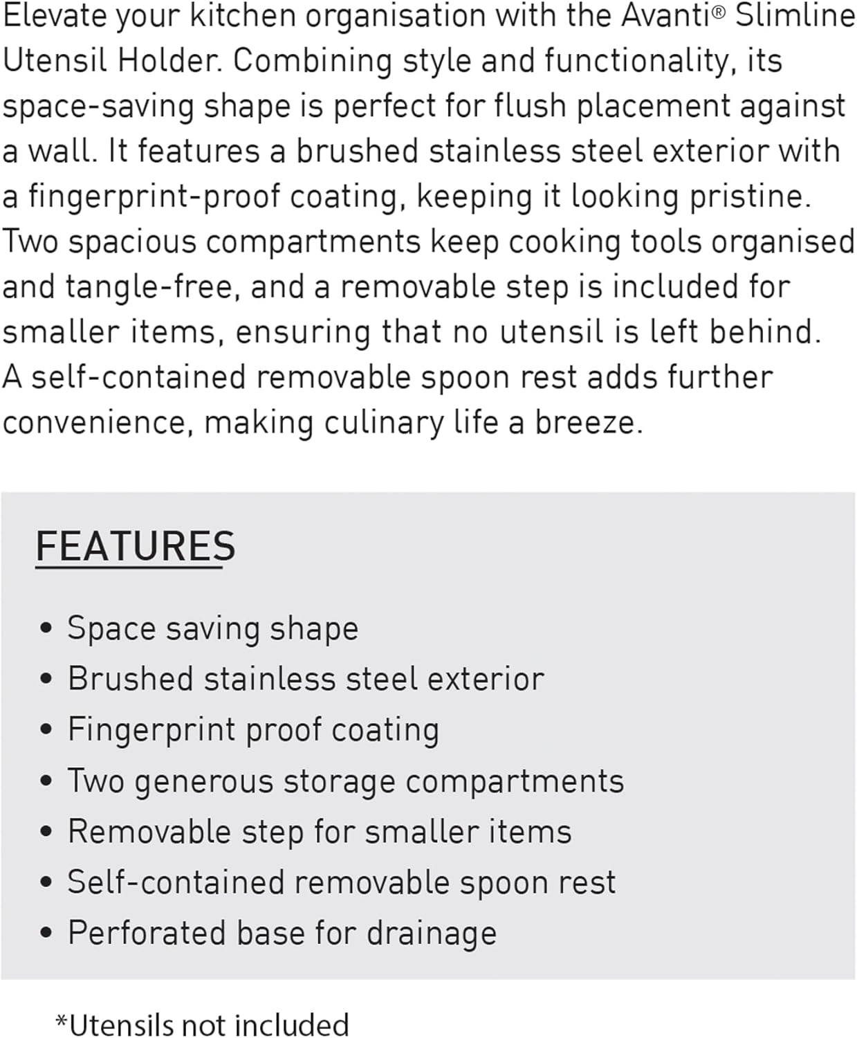 Avanti 16427 Stainless Steel Slimline Utensil Holder,Silver/Black image number 3