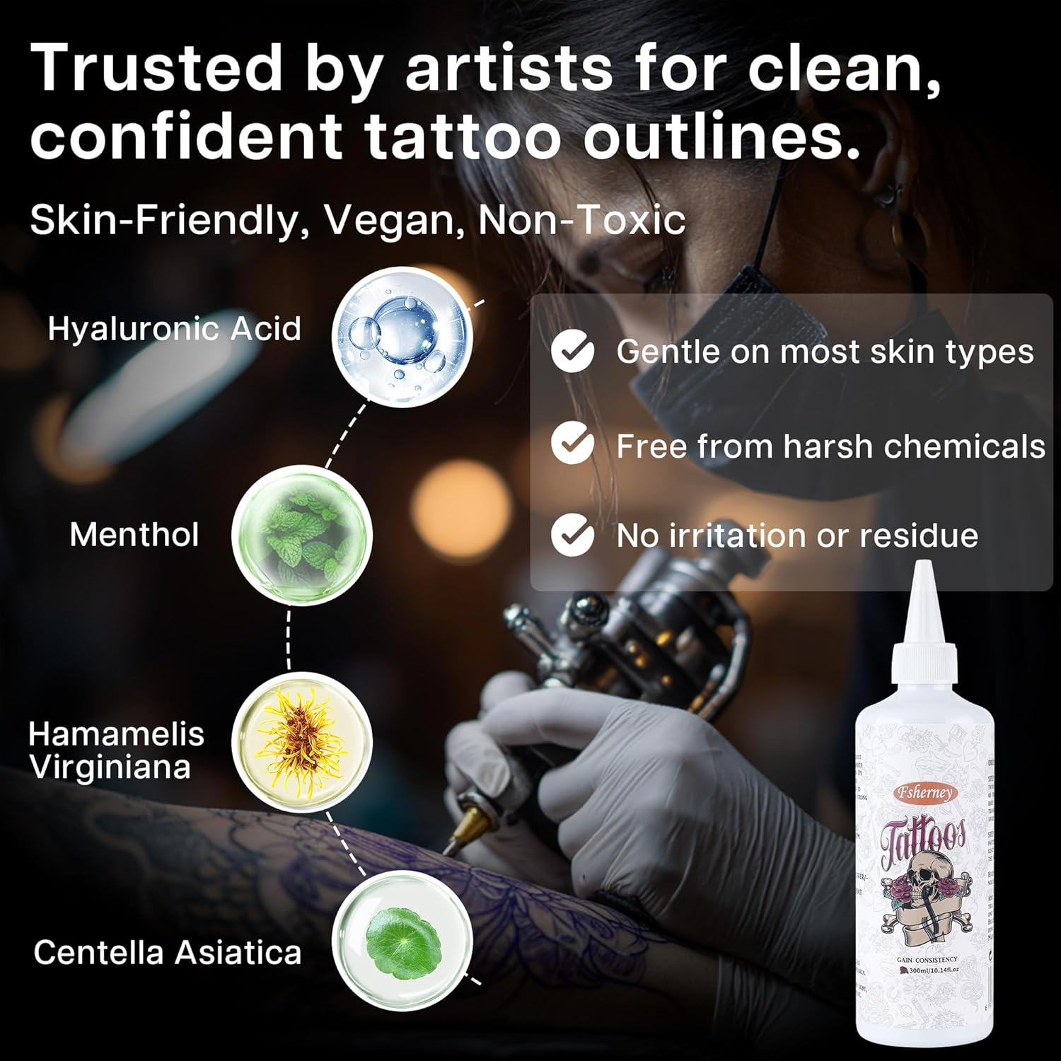 VRAIKO Fsherney Tattoo Transfer Gel, 300Ml Large Tattoo Stencil Gel Cream, Skin-Friendly & Fast-Drying Transfer Solution for Clear & Long-Lasting Designs, Clean and Easy Application image number 4