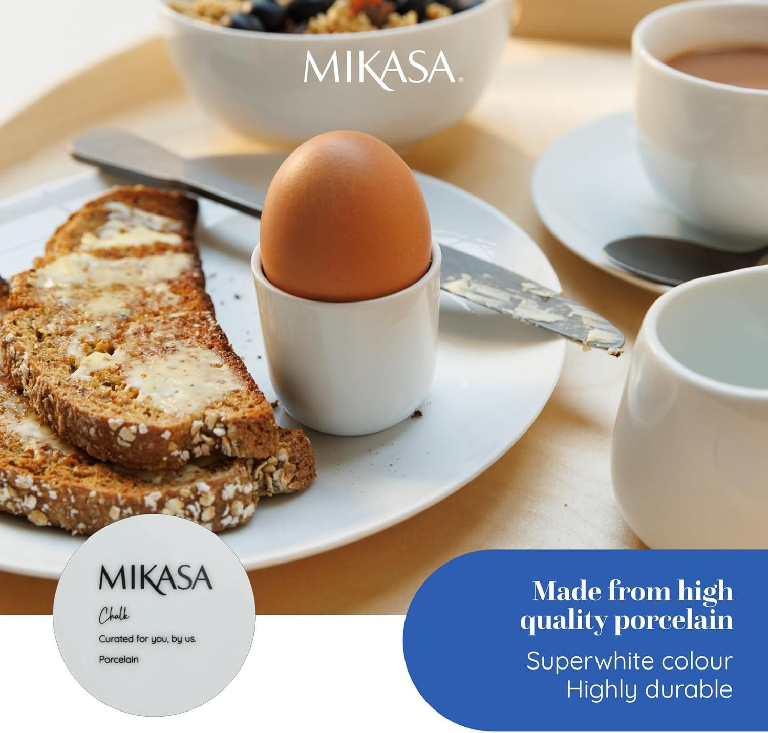 Mikasa Porcelain Egg Cup Set - White, 5Cm (4 Pieces) | Elegant Egg Holder for Soft-Boiled Eggs and Appetizers | Dishwasher Safe Porcelain Egg Cups for Everyday | Serve in Style for Every Occasion image number 2