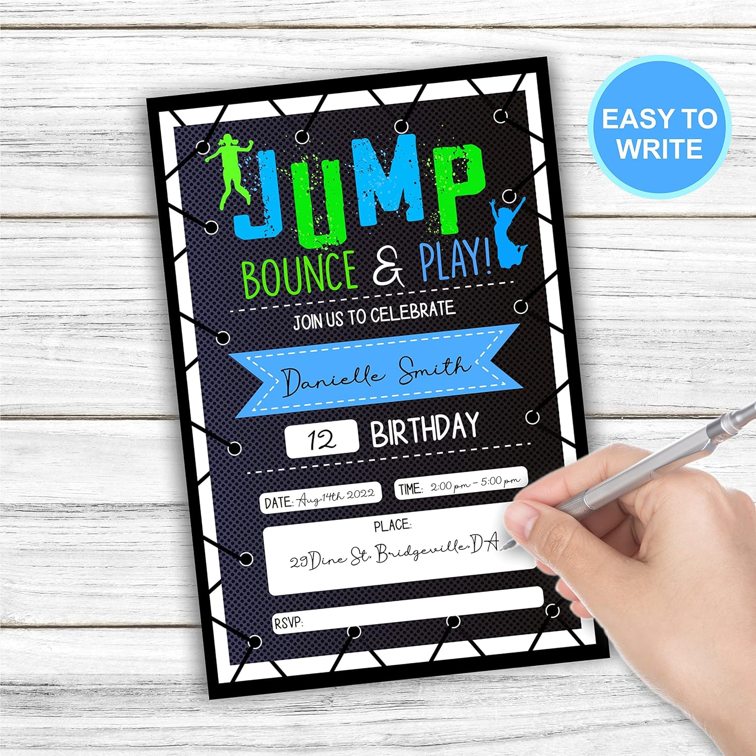 Jump Bounce & Play Birthday Invitations, Trampoline Birthday Party Invites Decorations, Kids Adults Birthday Party and Events Supplies, 20 Fill-In Invites Cards with Matching Envelopes（Yqk-B01） image number 2