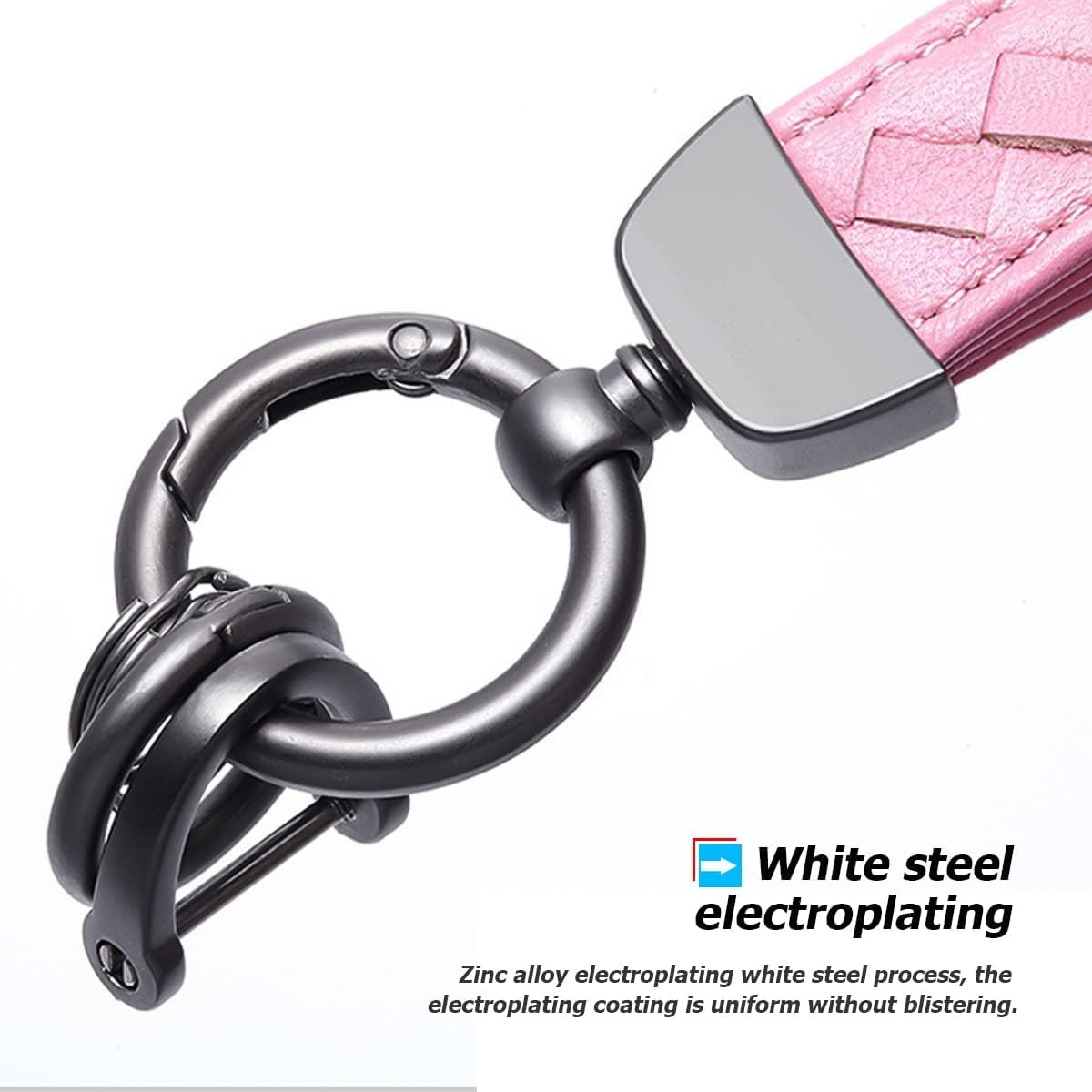 Genuine Leather Car Keychain, Sheepskin Key Fob Holder Keys Organizer with 360 Degree Rotatable Anti-Lost D-Ring