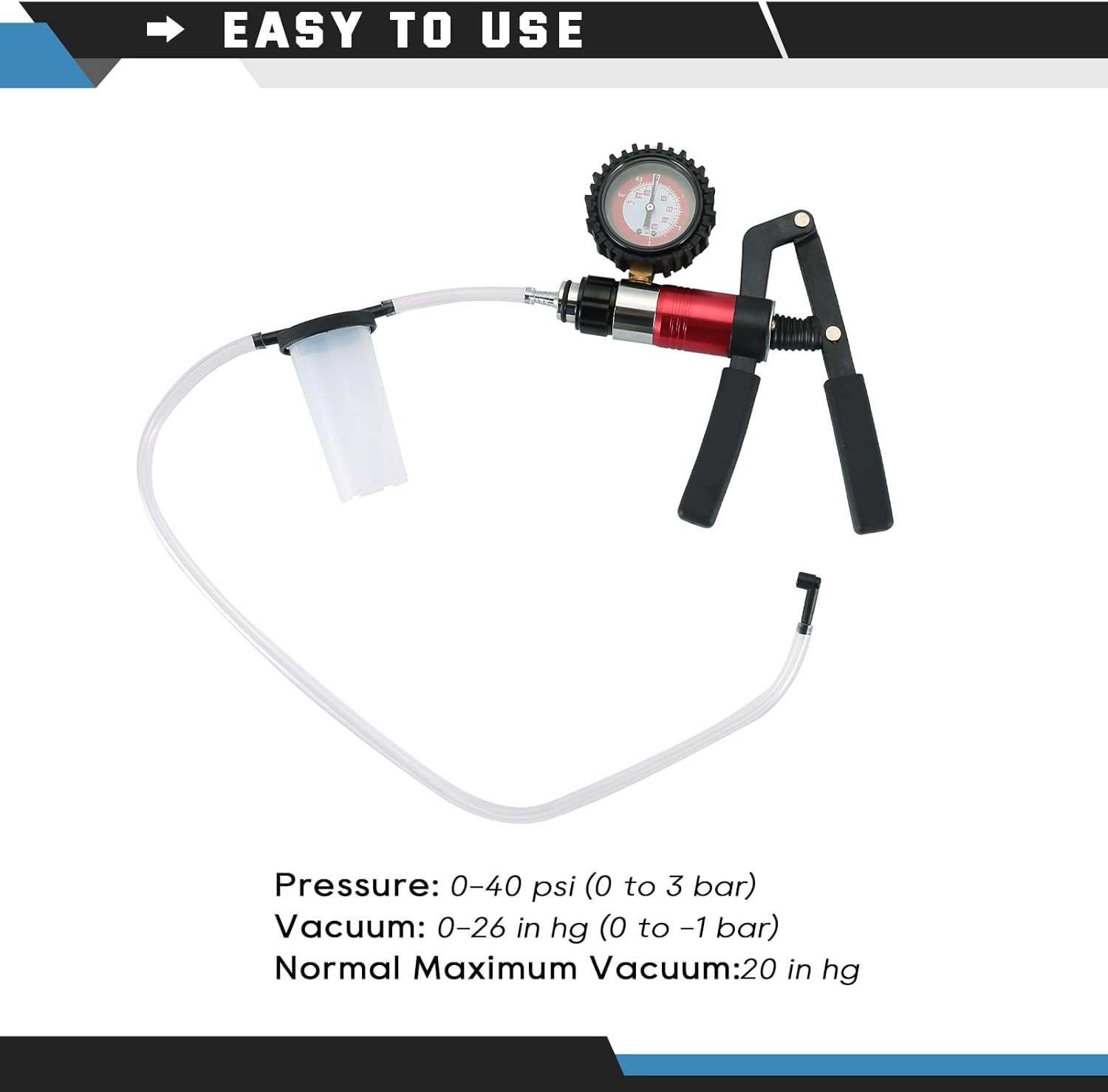 ATPEAM 21PCS Brake Bleeder Kit Hand Held Vacuum Pressure Pump Tester with Adapters One-Man Brake Clutch Fluid Oil Bleeding System Tool image number 5