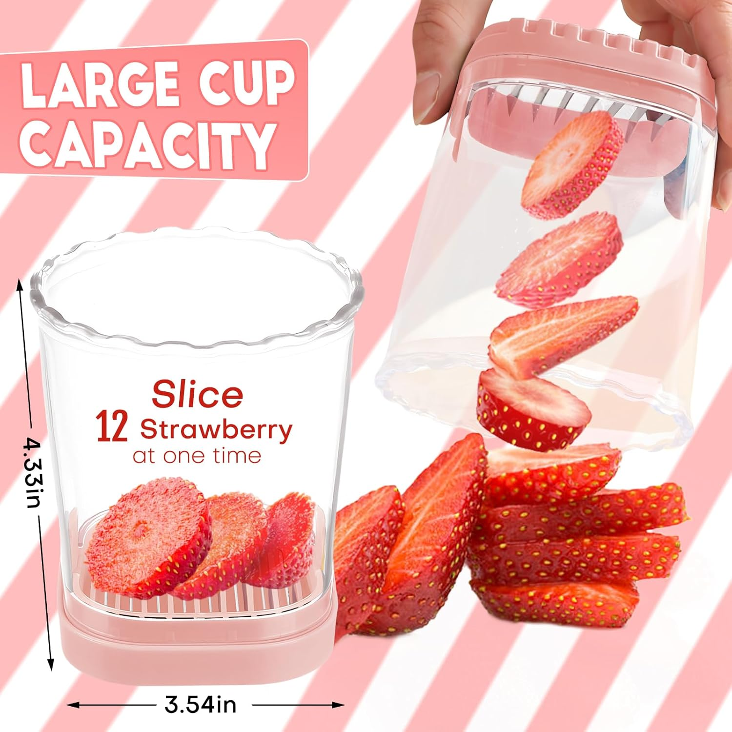 Fruit Slicer Cup | Strawberry Slicer | Banana Slicer | Grape Cutter | Egg Slicers | Detachable Fruit Cutter Slicer with Push Plate | Creative Strawberry Slicer Kitchen Gadget (Black + Pink) - 2, Black + Pink image number 5
