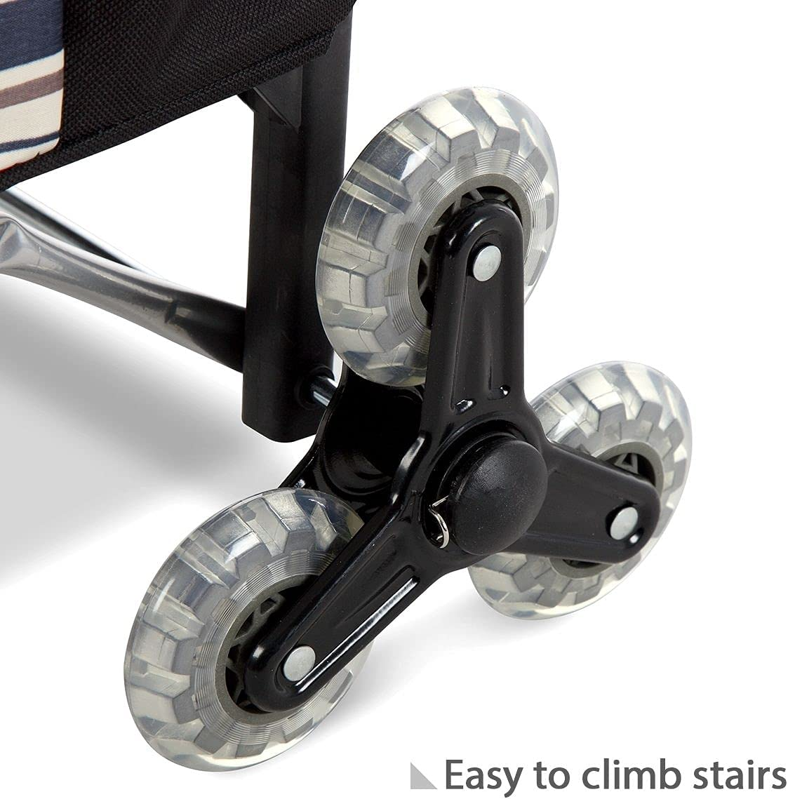 Shopping Trolley with Wheels Foldable Shopping Cart Stair Climbing Utility Cart Tri-Wheel Waterproof Nylon Shopping Bag Aluminium Framed Black - Black Wave-01 image number 6