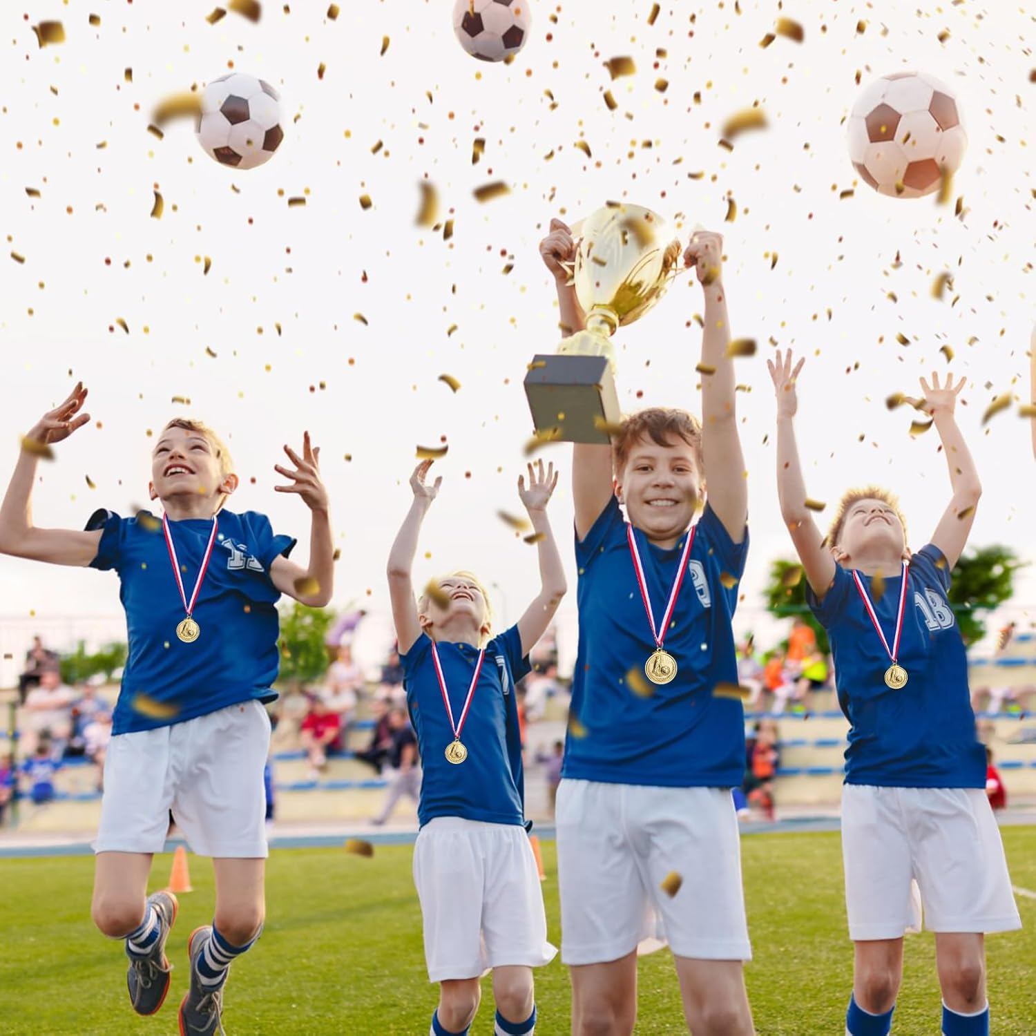 12PCS Gold/Silver/Bronze Medals, Geeric Metal Medal with Neck Ribbons for Kids/Adults/Student/Athlete 1St Medal Winner Medals for Football/Soccer Competition/Sports/Party Decoration - Silver image number 4