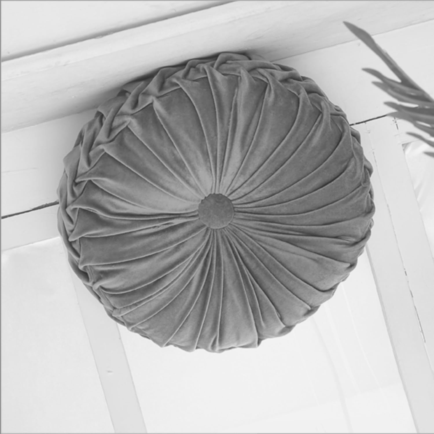 Craftsmanship Pleated round Throw Pillow, Home Decorative Pumpkin Velvet Cushion, Floor Pillows for Living Room Chair Couch Sofa (Grey)