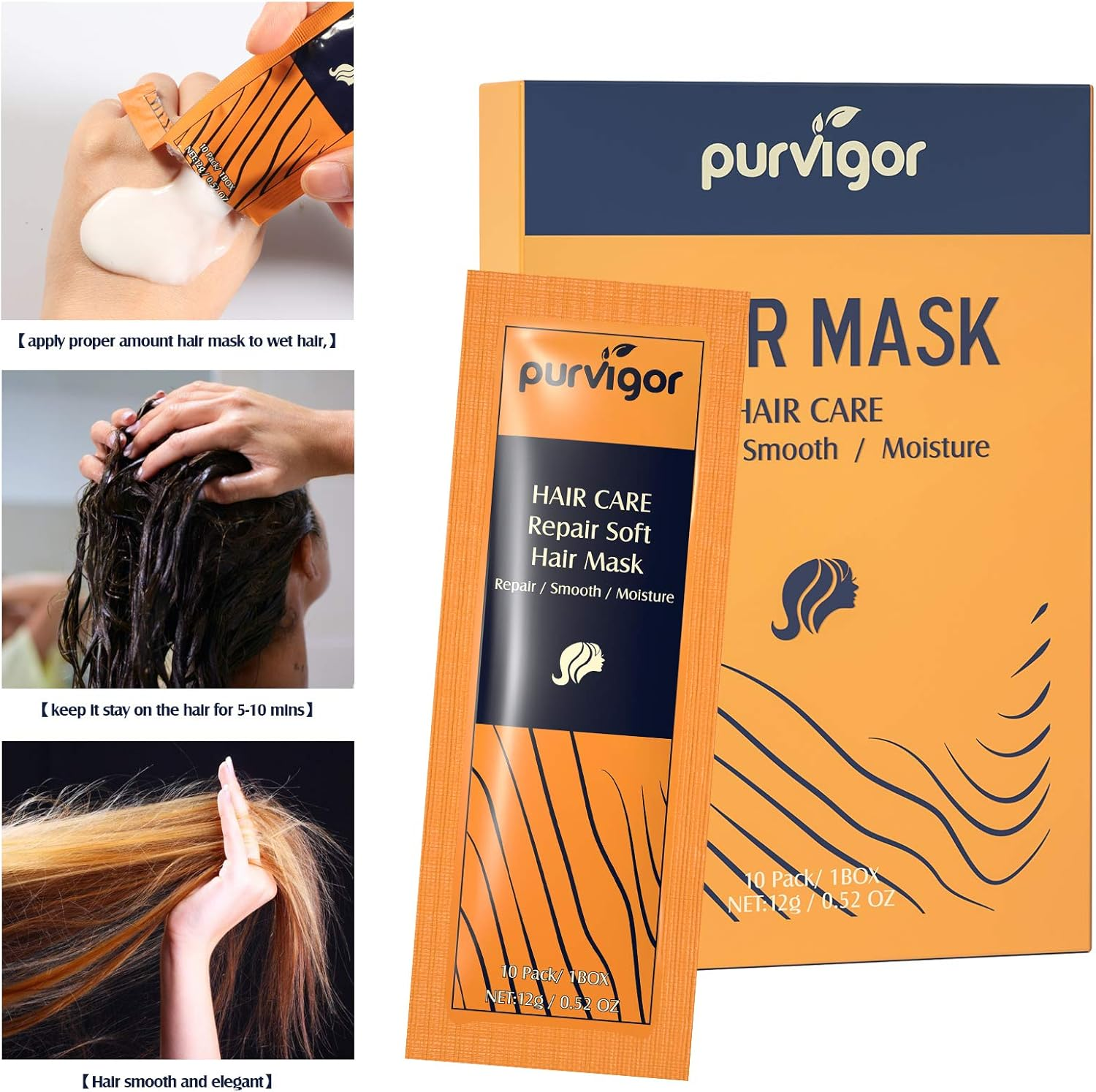 Hair Treatment Mask, Hair Mask for Dry Intense Hydration, Damaged Hair,Deeply Nourishes and Repairs Dry Damaged Hair That Is Difficult to Care For, Bagged Hair Masks(Pack of 10) image number 6