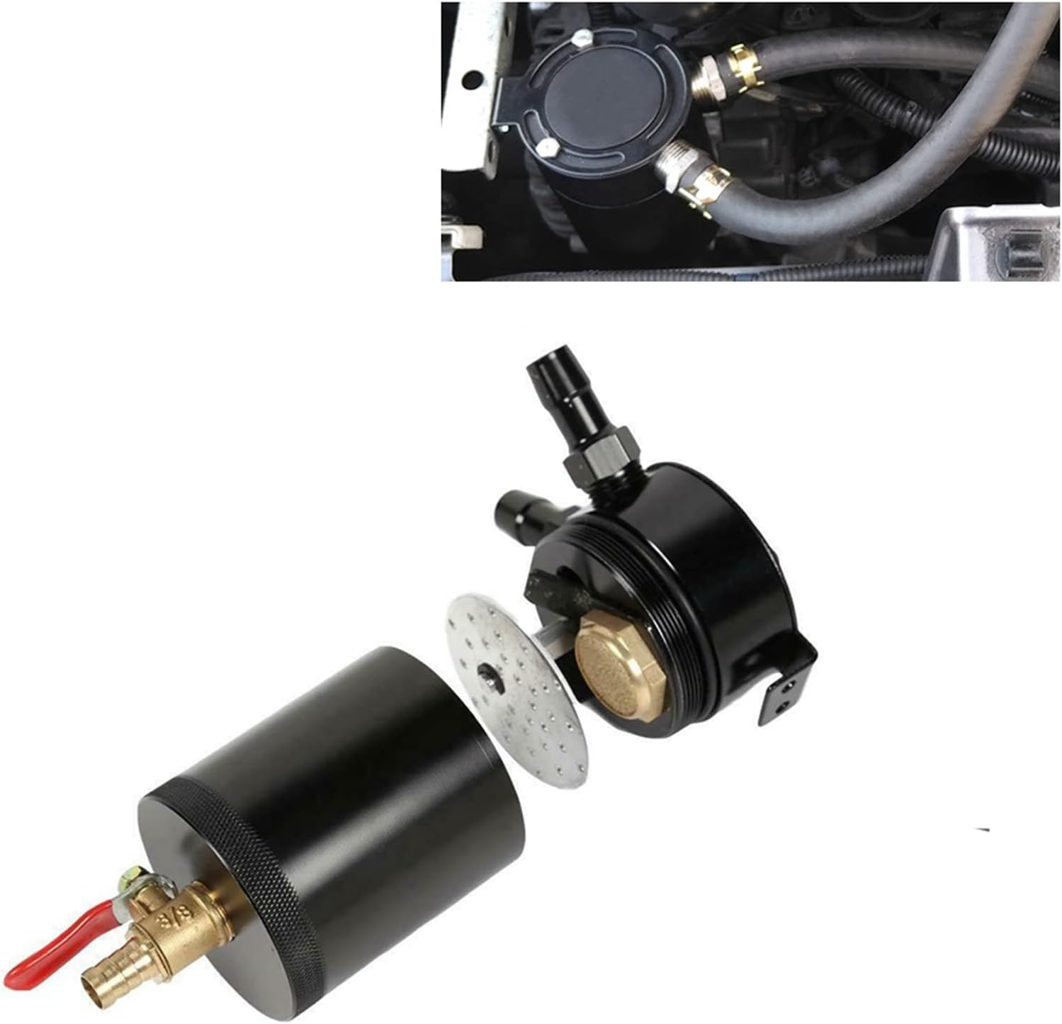 Universal Oil Catch Can Compact Baffled 2-Port Aluminum Reservoir Oil Catch Tank with Drain Valve Tank Parts