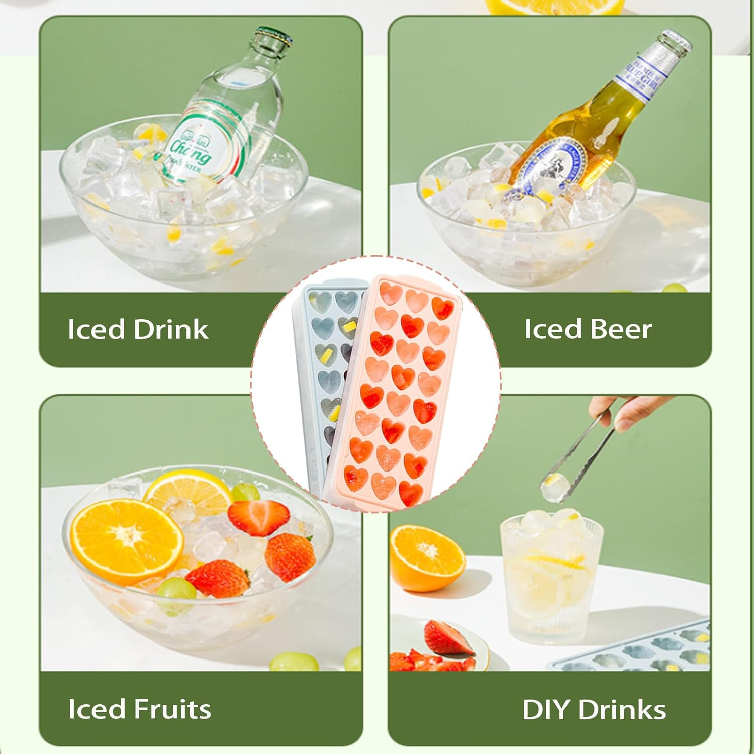 2 Pack Heart-Shaped Ice Cube Trays with Lid and Bin - 48 Holes Silicone Mini Heart Ice Cube Tray, BPA Free and Dishwasher Safe, Fun Shape Ice Cube Mold, Easy to Remove - Blue,Pink image number 4