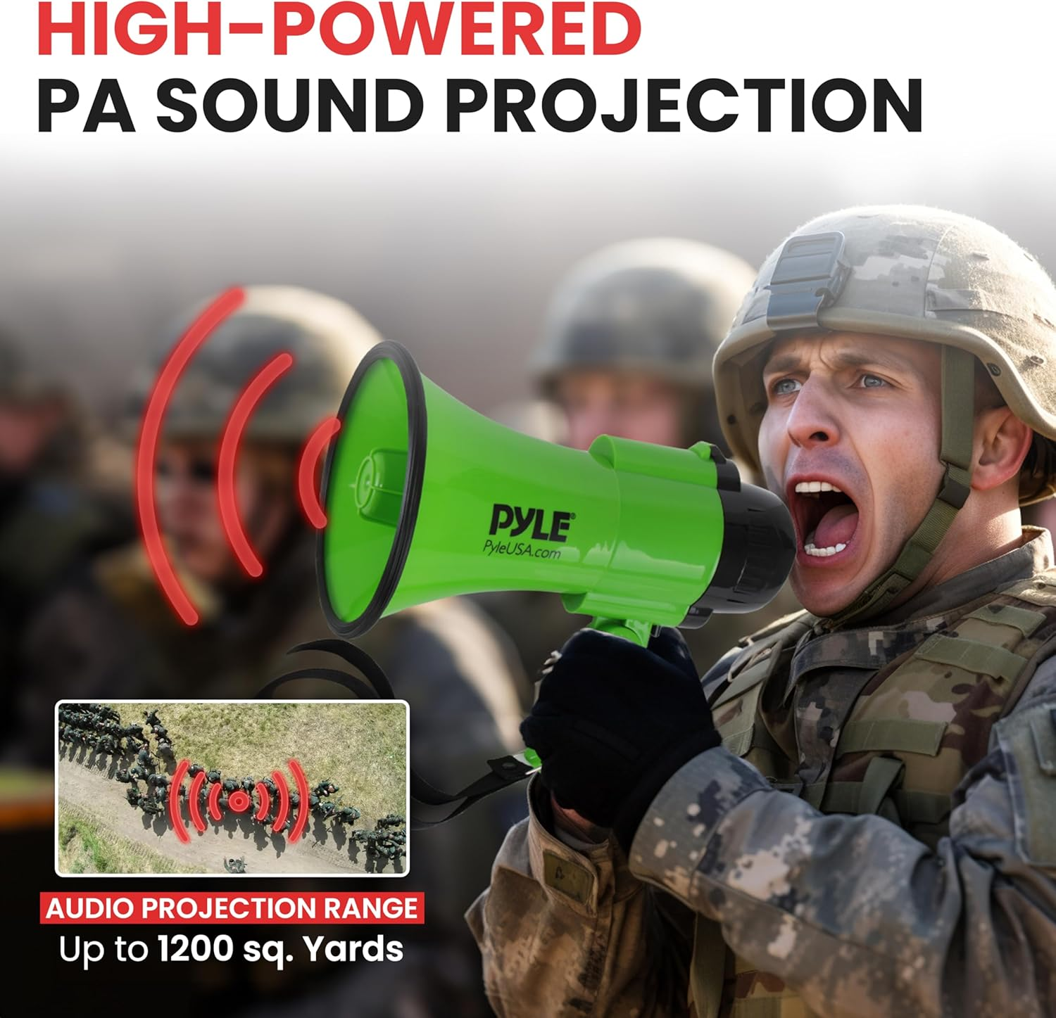 Portable Megaphone Speaker Siren Bullhorn - Compact and Battery Operated with 30 Watt Power, Microphone, 2 Modes, PA Sound and Foldable Handle for Cheerleading and Police Use - Pyle PMP32GR (Green) image number 2