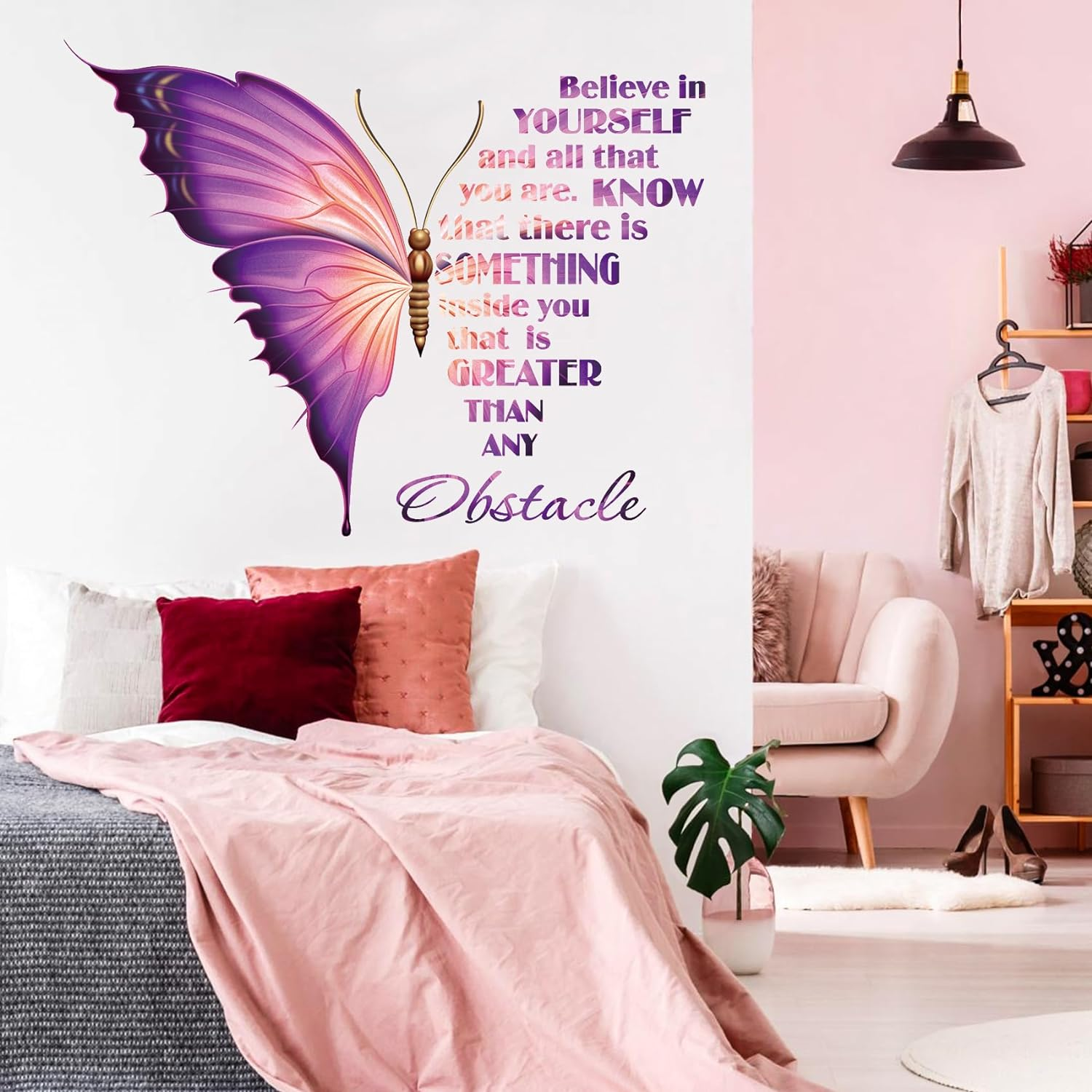 Large Inspirational Butterfly Believe in Yourself Quote Wall Decals Stickers, Motivational Saying Positive Peel and Stick Wall Art Decals for Girls, Positive Phrase Women Home Kitchen Decor