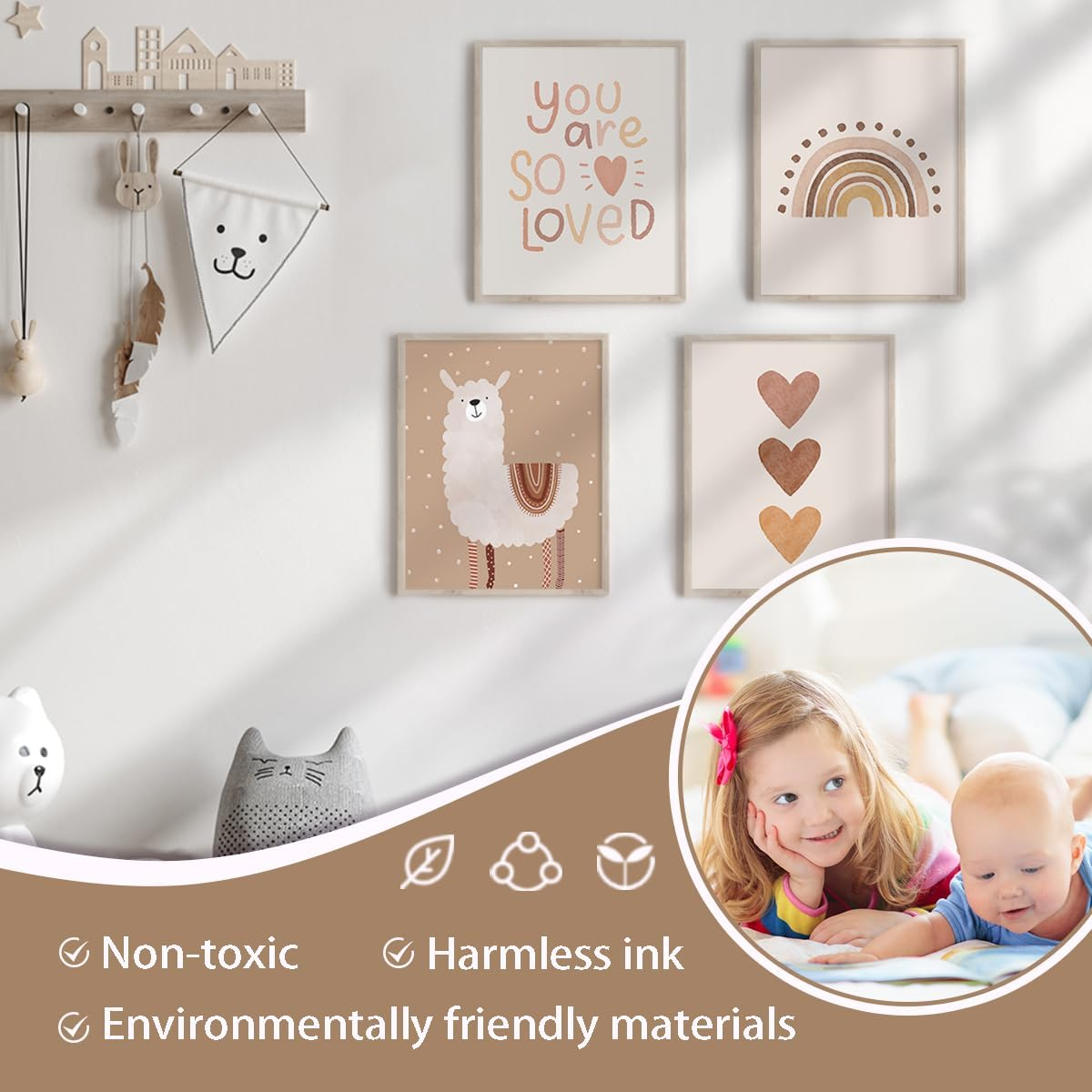 Canssape Set of 4 Boho Rainbow Nursery Girls Room Wall Decor | 8"X10" You Are so Loved Toddler Girl Room Decor | Kids Rainbow Wall Decor for Girls Bedroom Heart Wall Art Prints (Unframed)(Love)