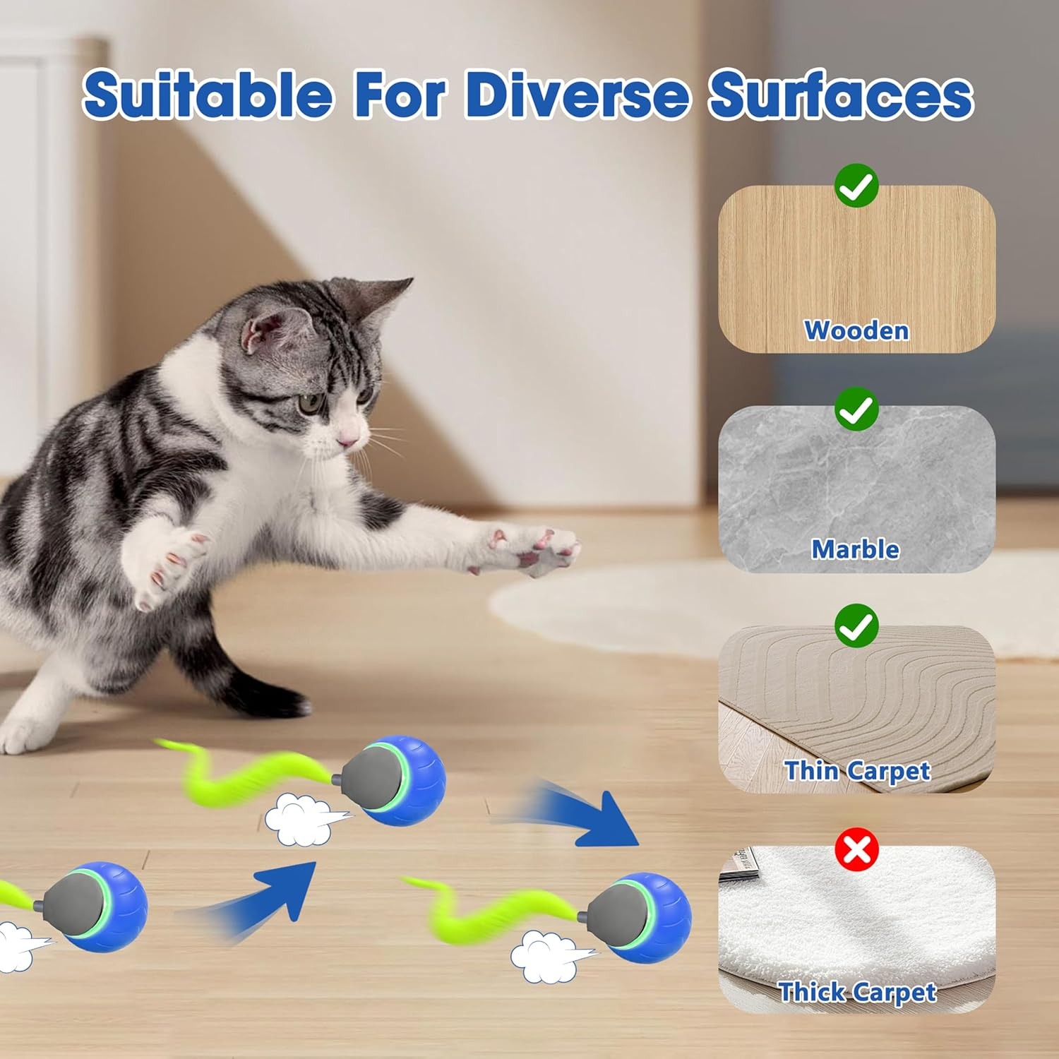 Interactive Cat Toy Ball with Tail&ndash;2025 Upgrades Cat Toys for Indoor USB-C Rechargeable image number 2