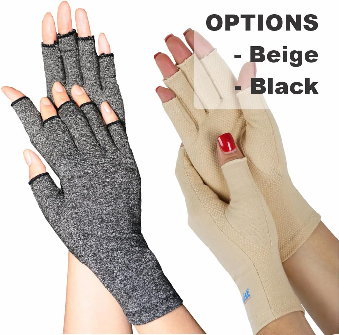 Bodyassist Compression Arthritis Gloves, Fingerless Design, Grey or Beige (Gray, Medium) image number 2