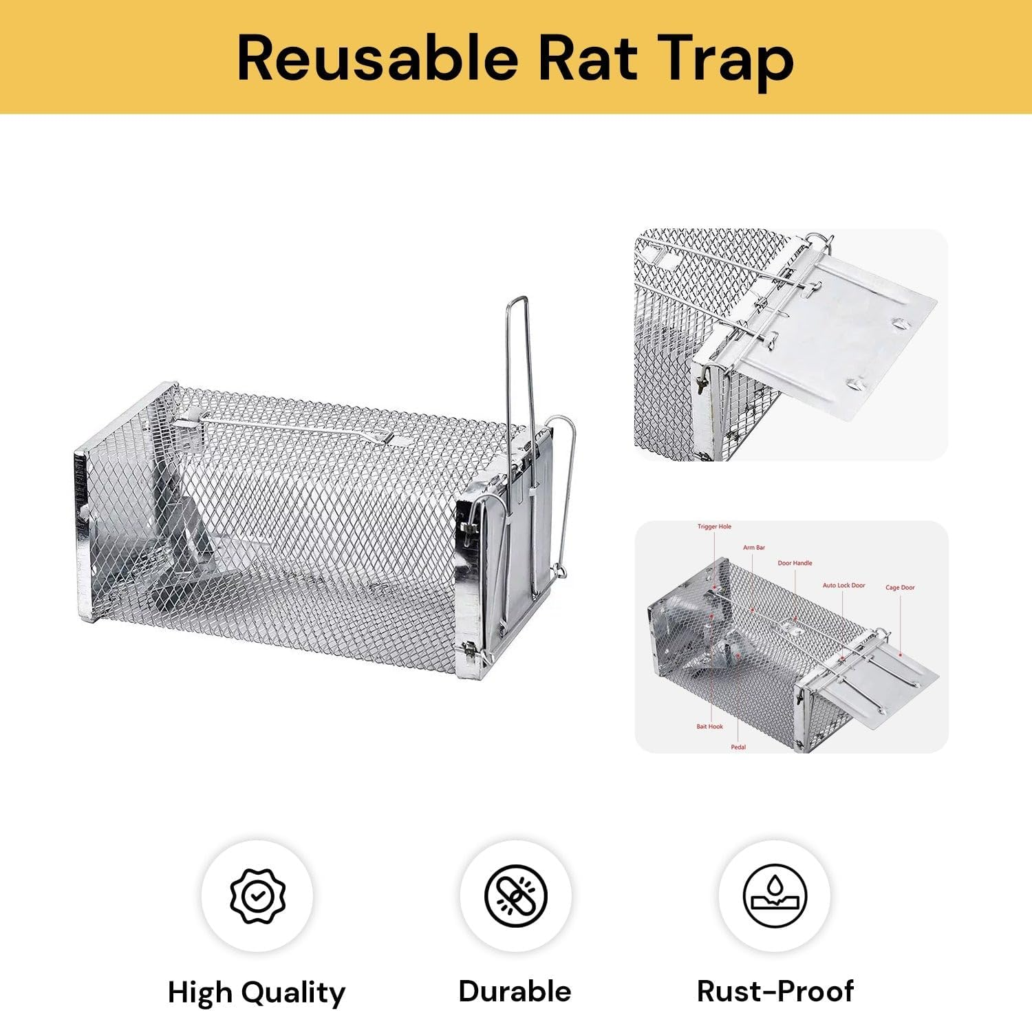 EZONEDEAL Humane Mouse Trap, Rat Cage Trap Suitable for Capturing Mice or Hamsters Alive, Friendly Small Animal Humane Live Cage Rat - 11.2'' X 5.5'' X 5'' image number 5