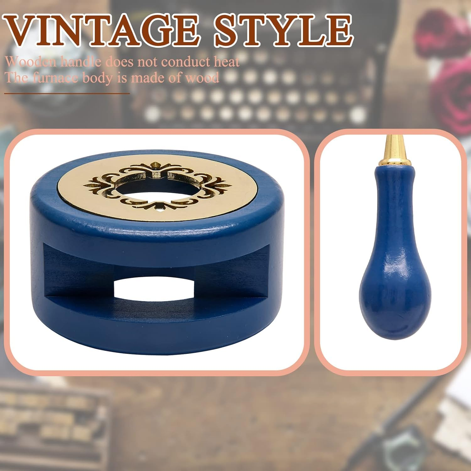Wax Seal Kit, Wood Wax Seal Warmer, 2 PCS Wax Seal Melting Furnace Tool with Melting Spoon for Wax Sealing Stamp Letter Envelope, Wax Seal Sticks Sealing Wax Beads, Beech