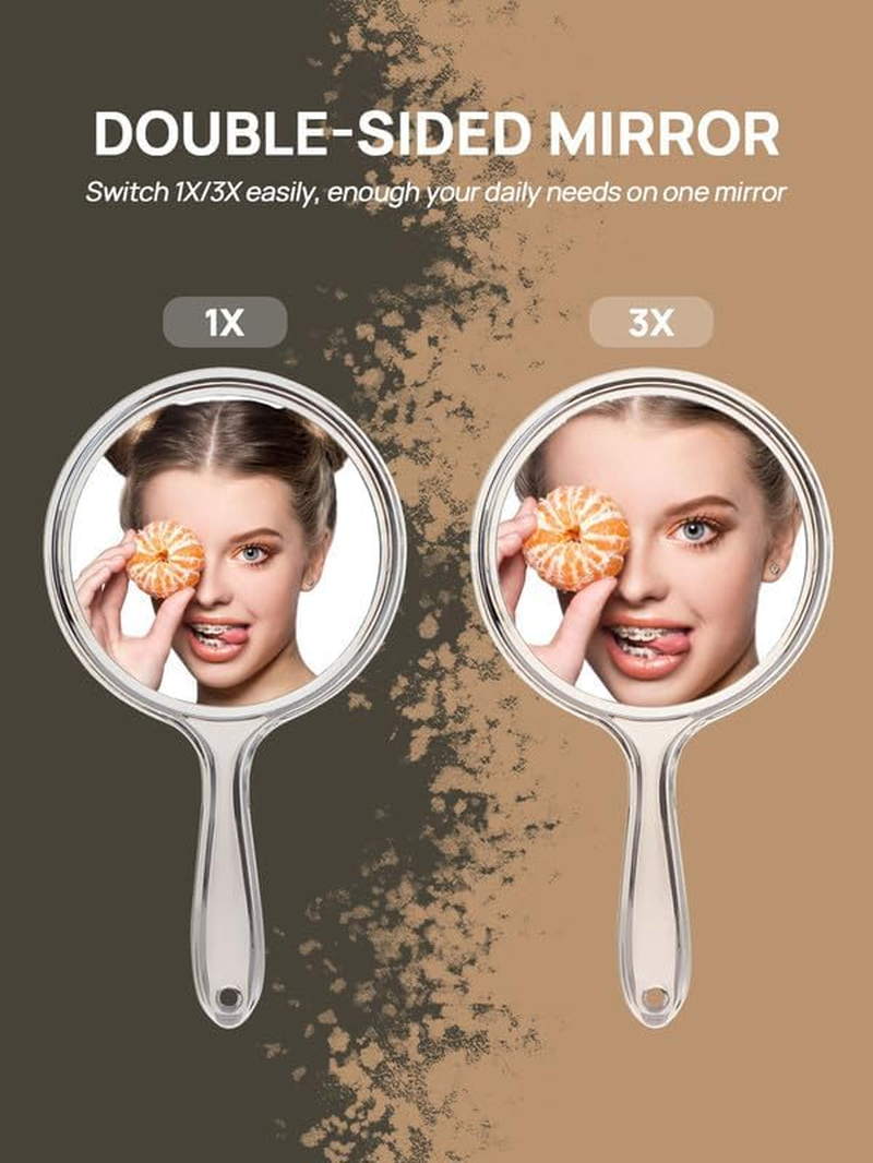 OMIRO Hand Mirror, Double-Sided Handheld Mirror 1X/3X Magnifying Mirror with Handle, Set of 2 (Clear) image number 6