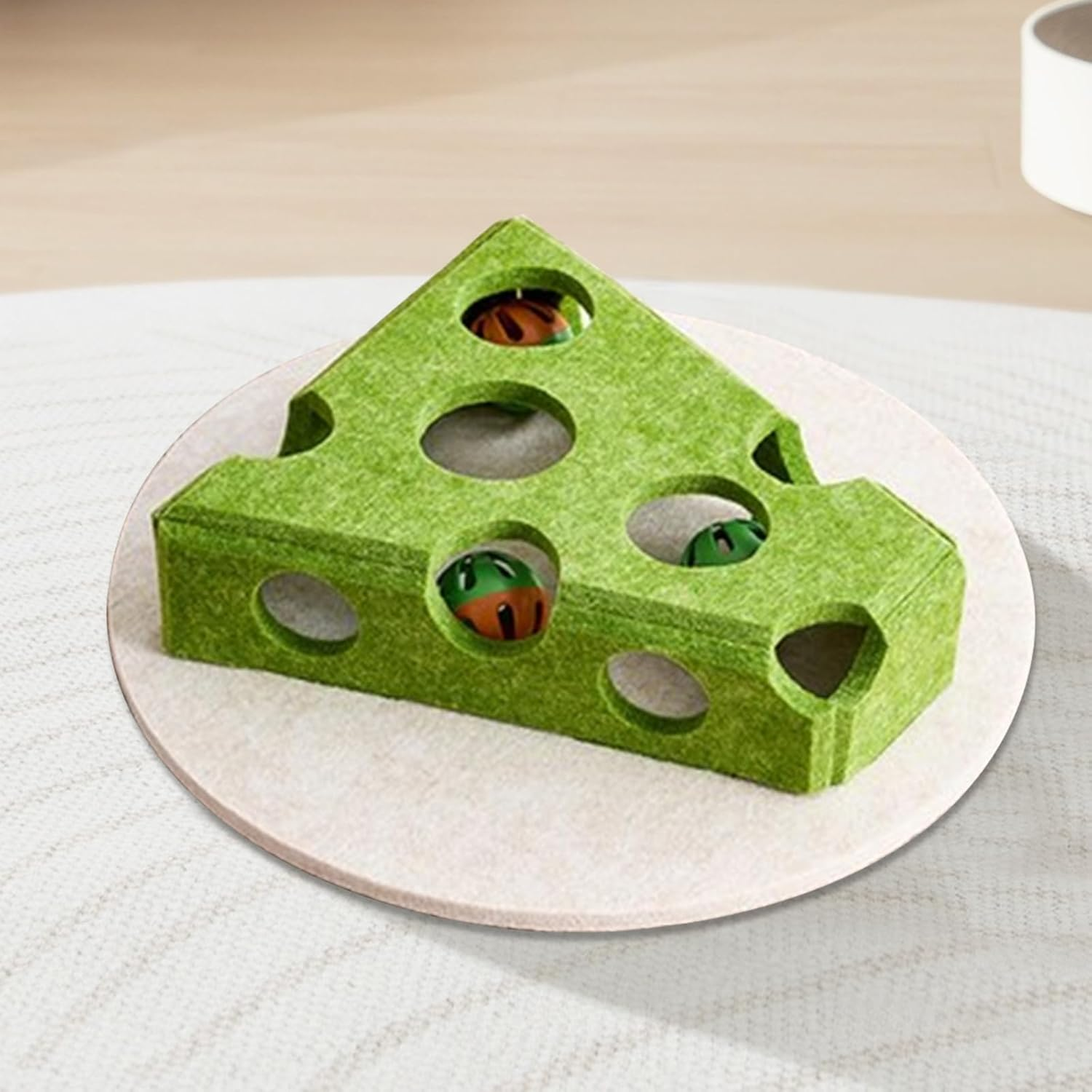Cat Puzzle Toy, Interactive Cat Toys for Indoor Cats, Kittern Ball Toy with Soft Felt Maze Game Puzzle Box - Fun & Stimulating for Indoor Cats - round (Cheese) image number 2