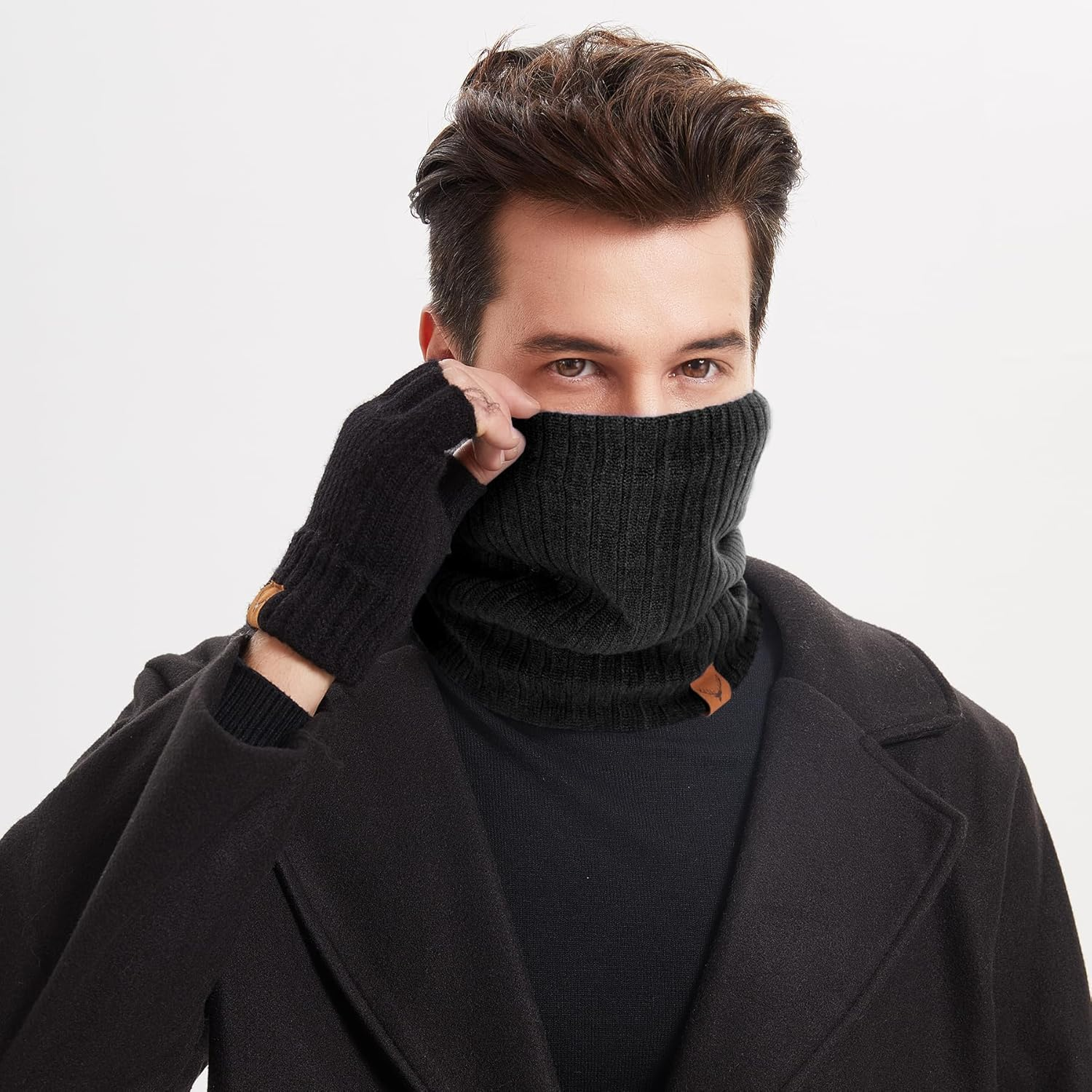 Winter Neck Warmer - Thermal Knitted Snoods Windproof Fleece Lined Circle Scarf Soft Warm Neck Gaiter Gifts for Mens Cycling Skiing Motorcycle image number 4