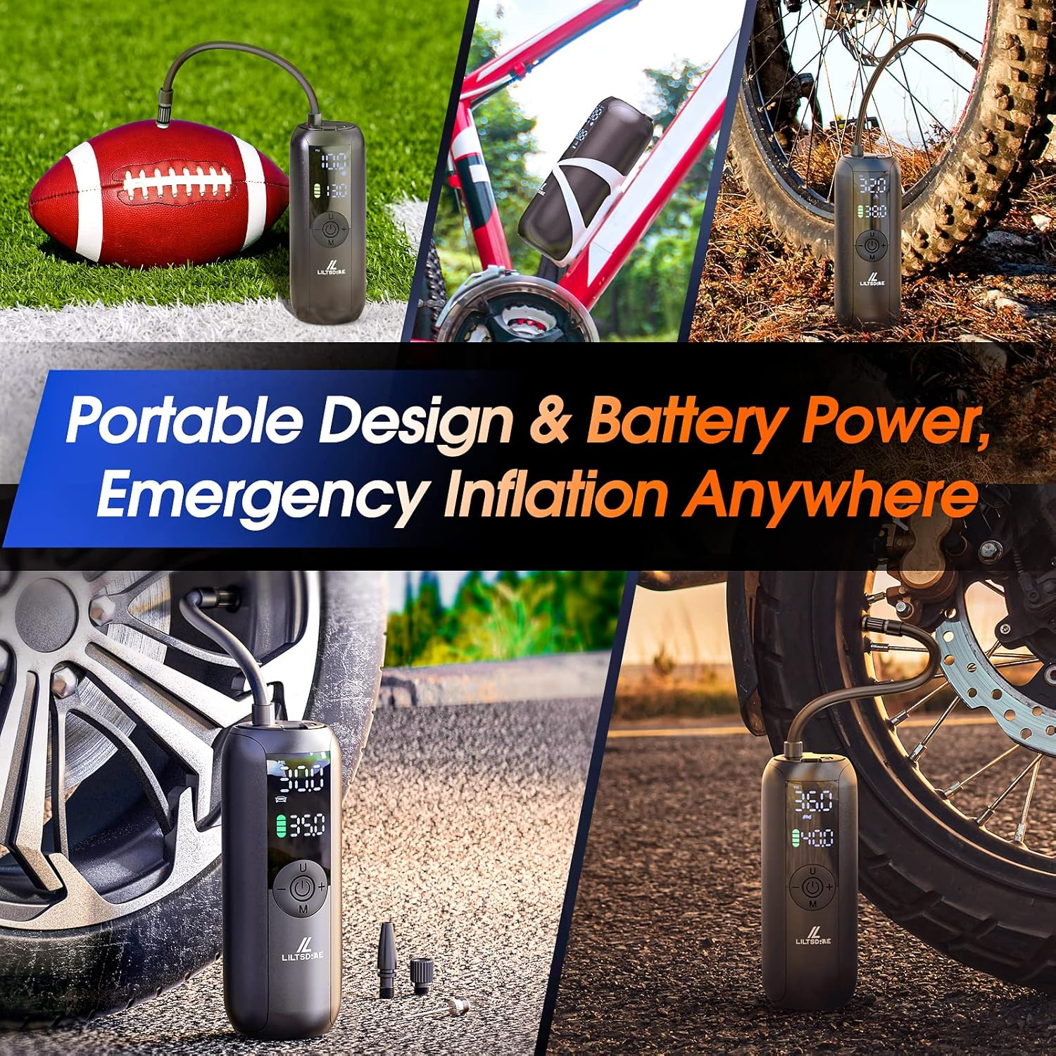 Electric Air Compressor Portable Bike Pump Car Tire Inflator, Max 150 PSI, Auto Shut-Off Air Pump with Presta and Schrader Valves for All Bicycles Motorcycles Balls and Cars image number 2